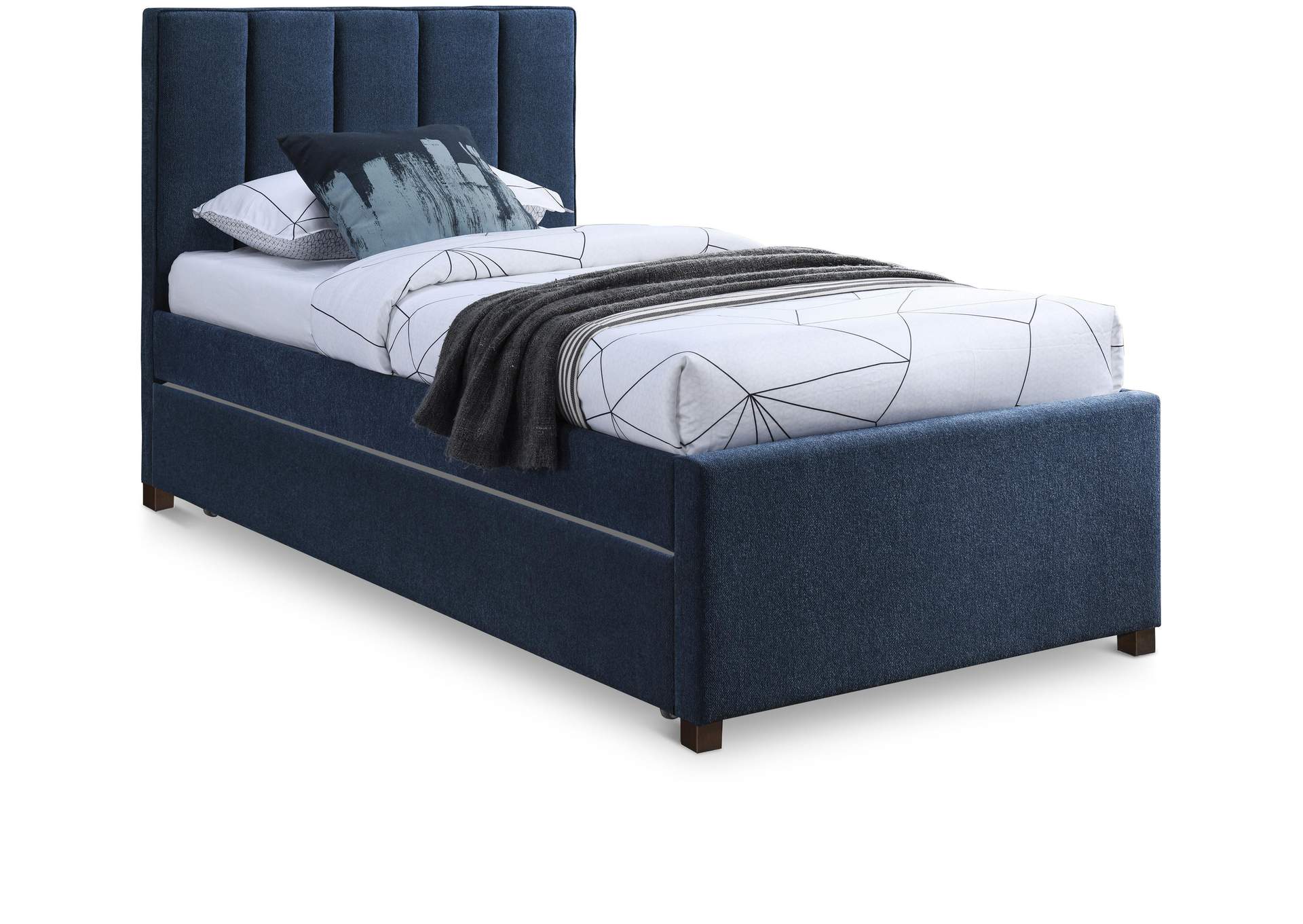 Harper Navy Linen Textured Fabric Twin Trundle Bed,Meridian Furniture