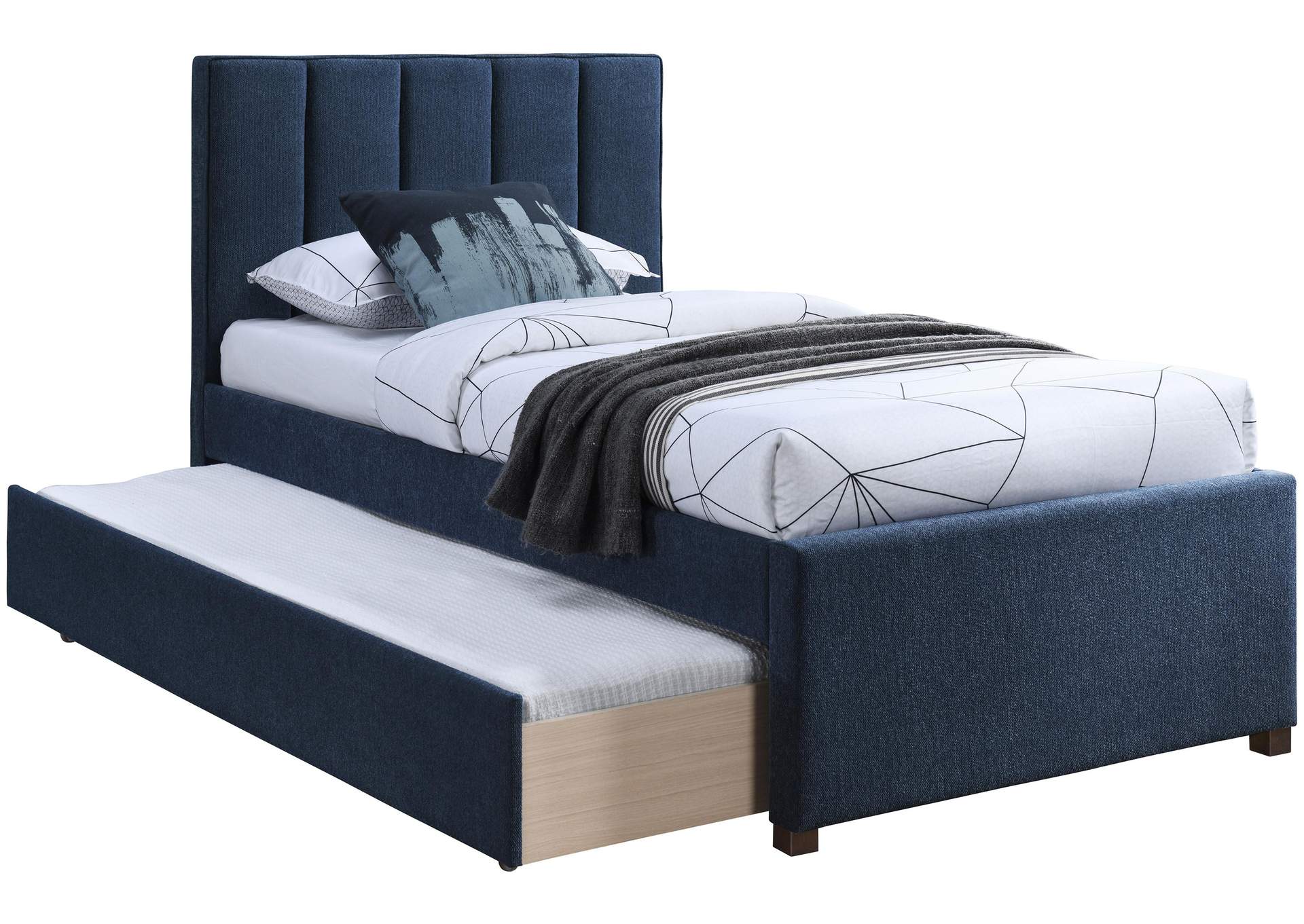 Harper Navy Linen Textured Fabric Twin Trundle Bed,Meridian Furniture