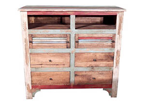Multi Color Louvered TV 6 Drawer