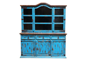 Turquoise Scraped Medium 2 Piece China Cabinet