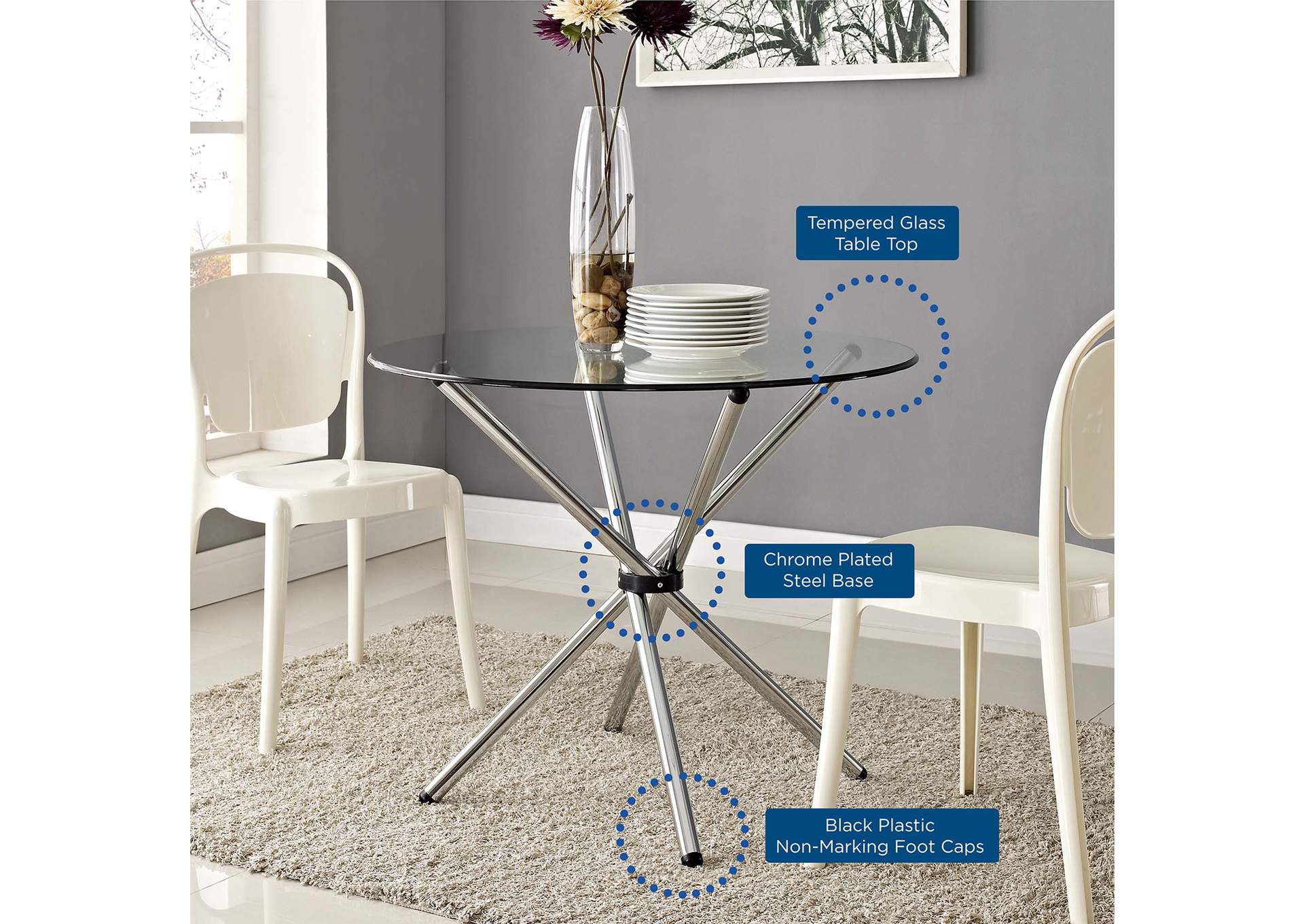 Clear Baton Round Dining Table,Modway