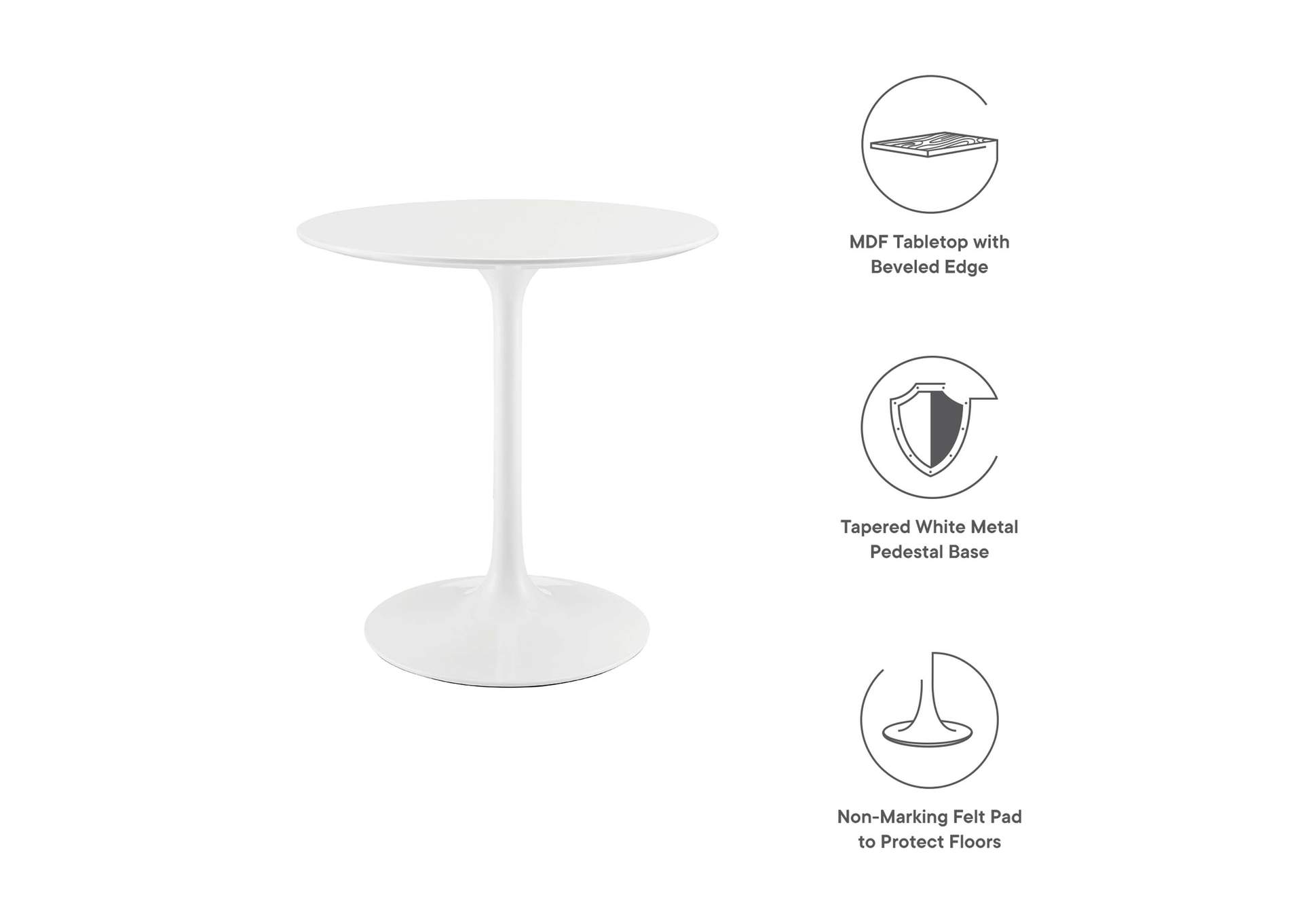 White Lippa 28" Round Wood Top Dining Table,Modway