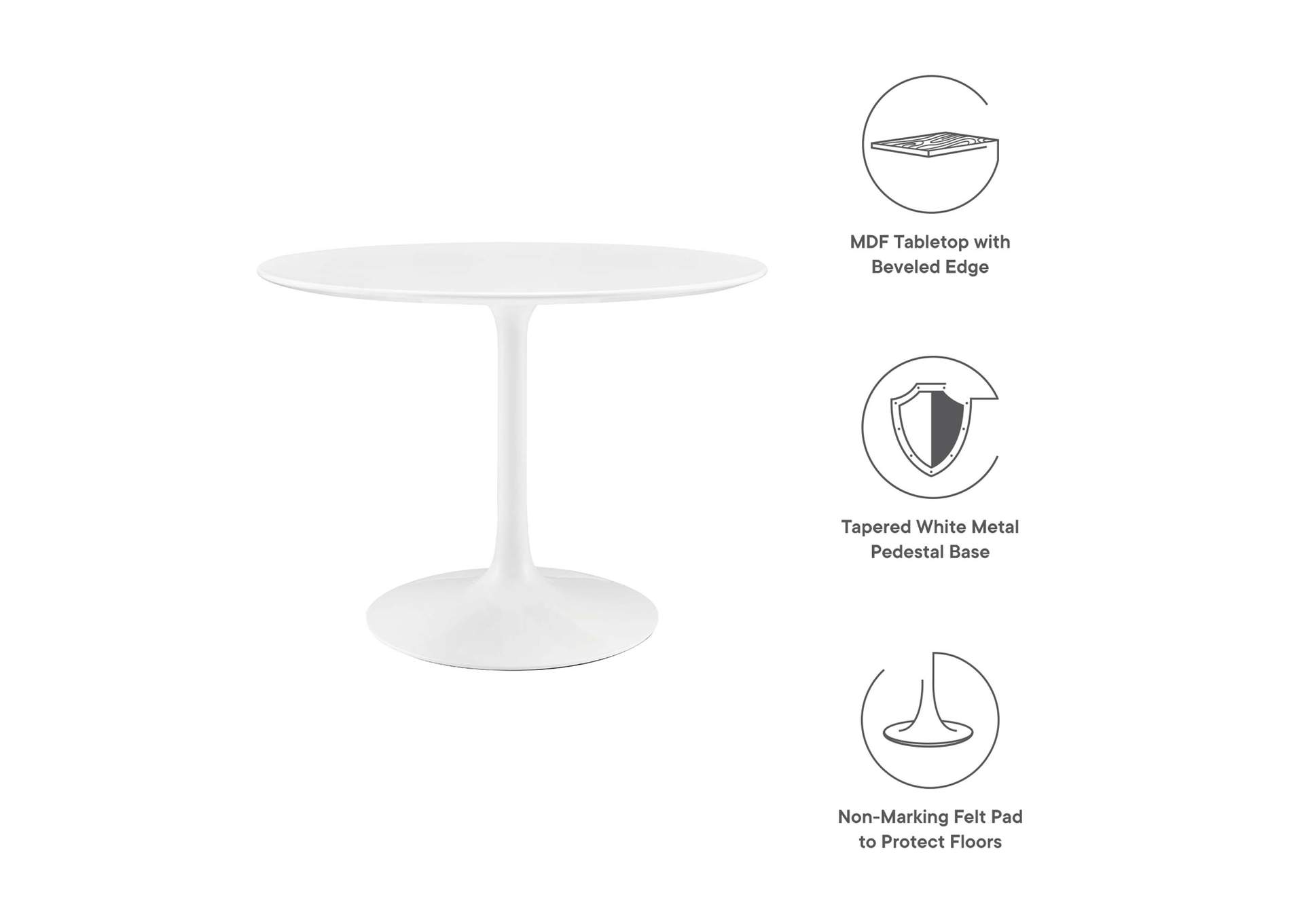 White Lippa 40" Round Wood Top Dining Table,Modway