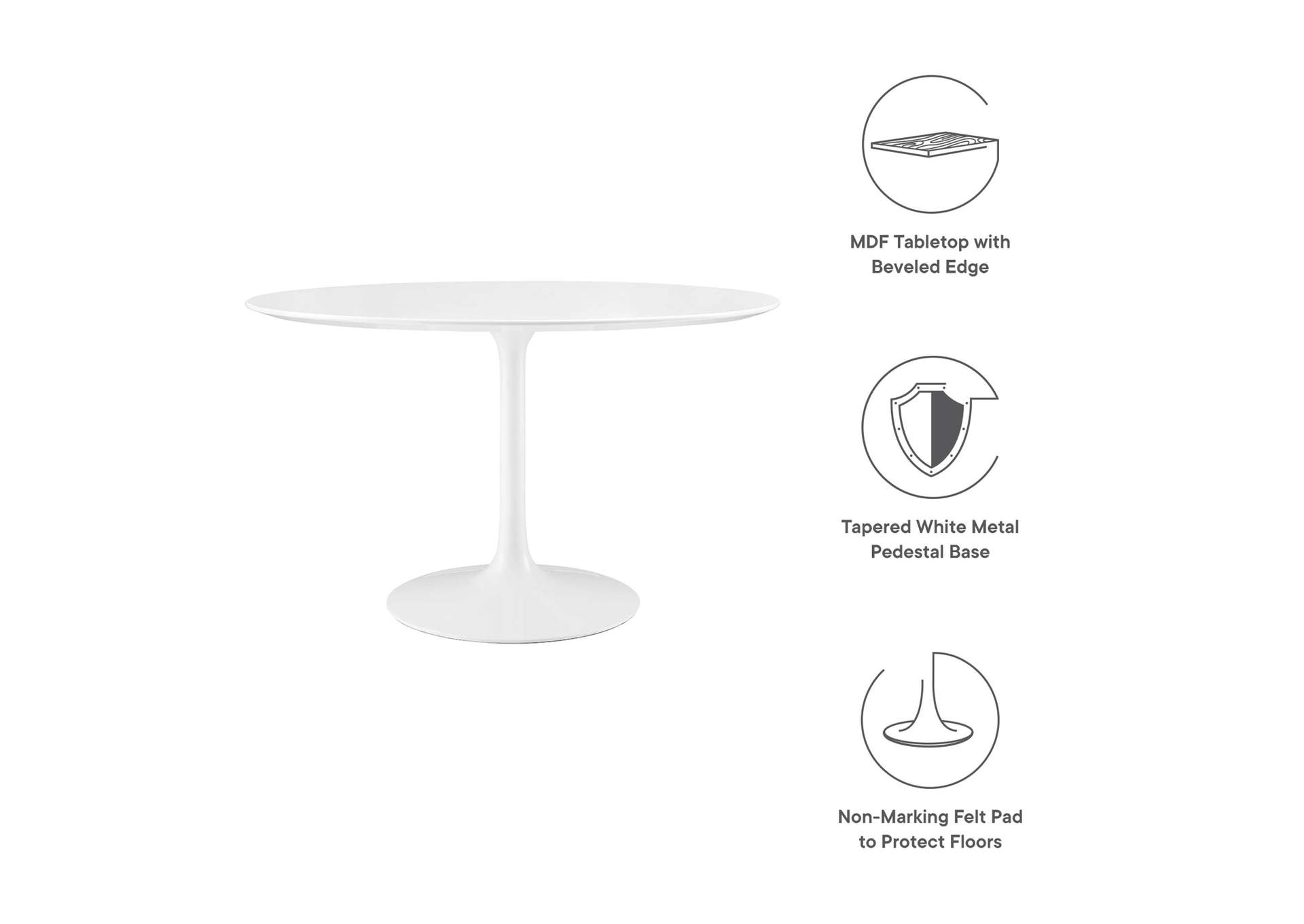 White Lippa 47" Round Wood Top Dining Table,Modway