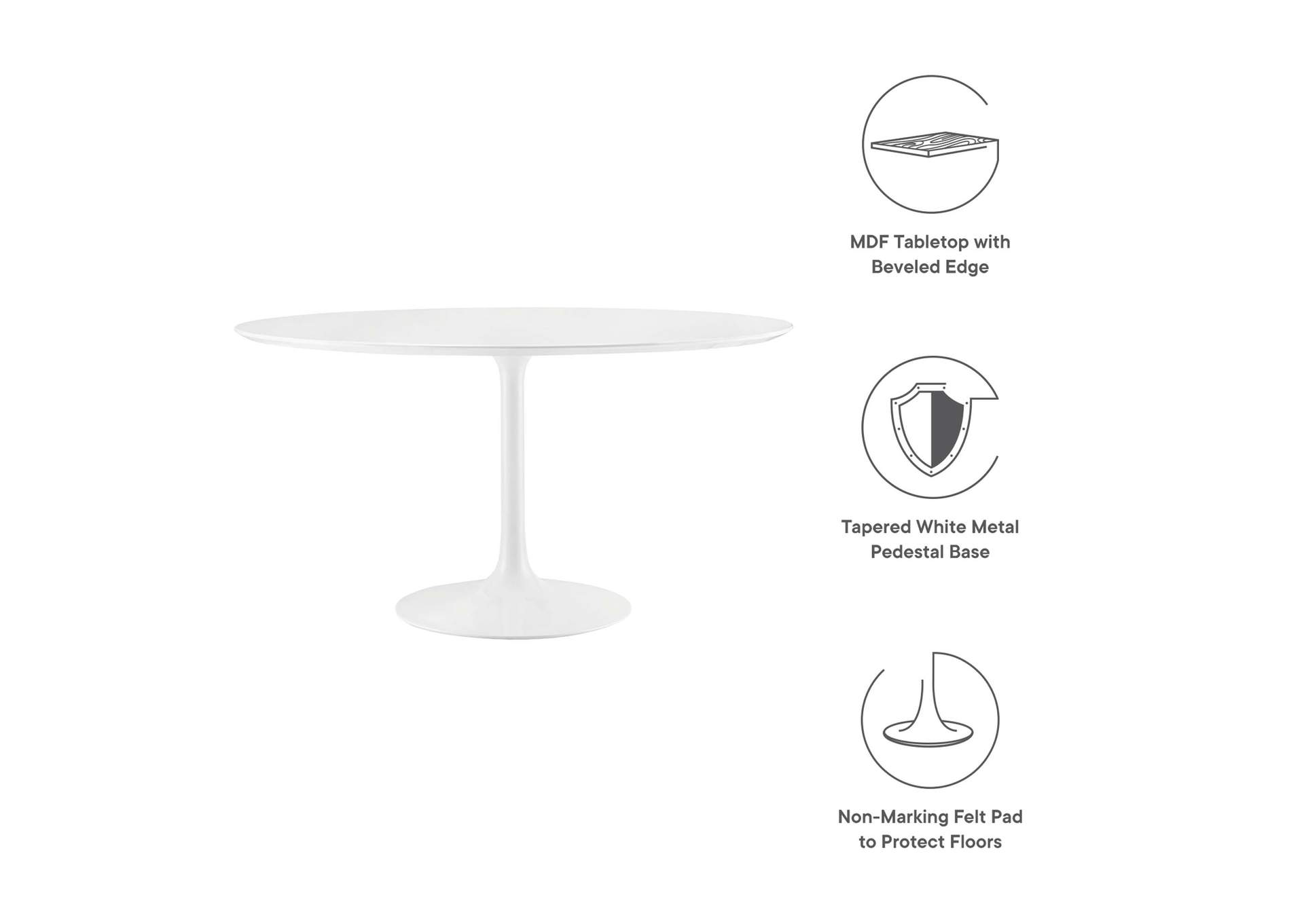 White Lippa 54" Round Wood Top Dining Table,Modway