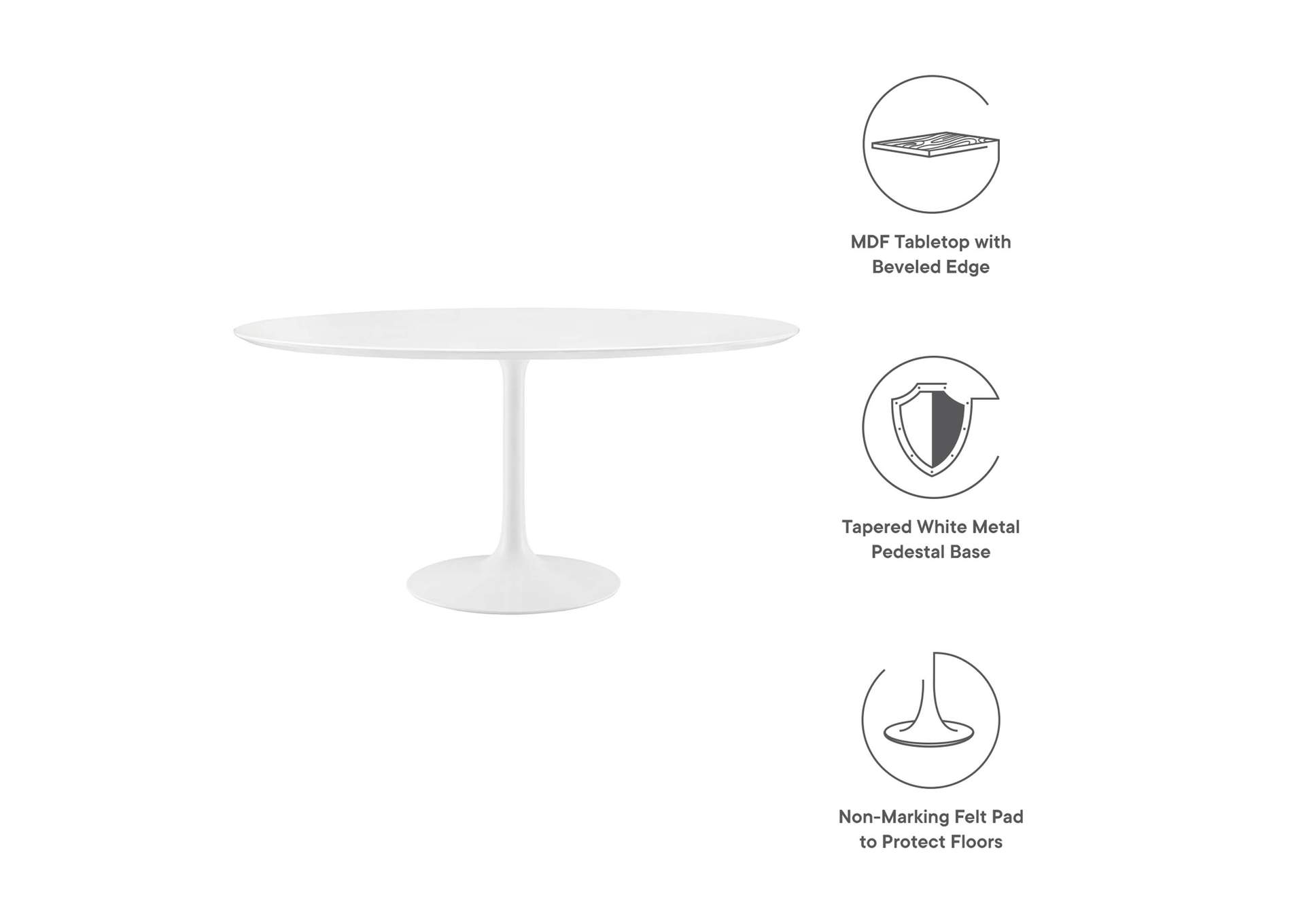 White Lippa 60" Round Wood Top Dining Table,Modway