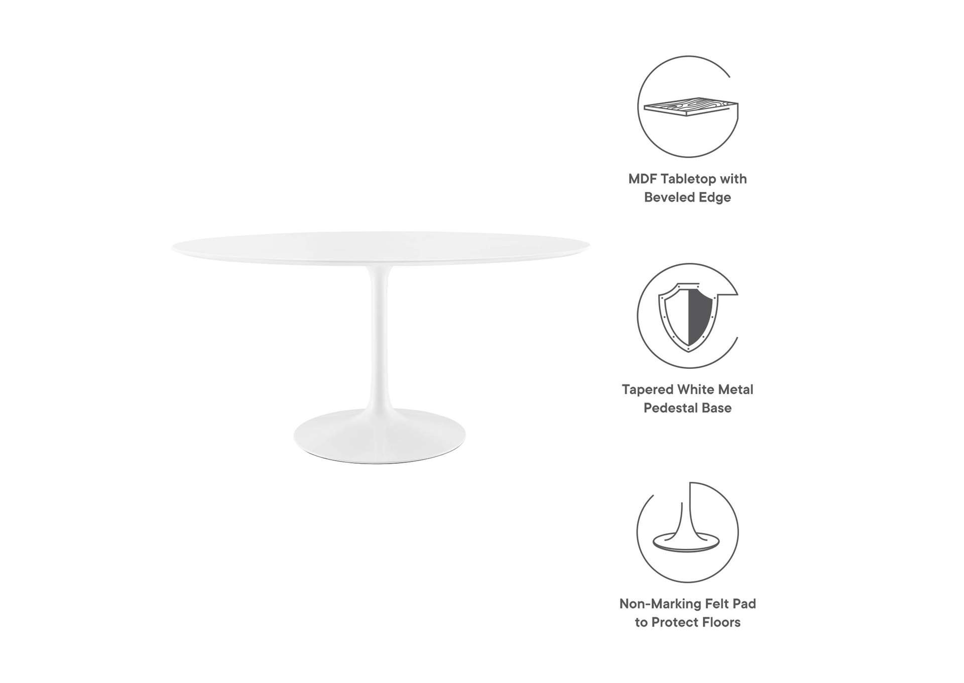 White Lippa 60" Oval Wood Top Dining Table,Modway