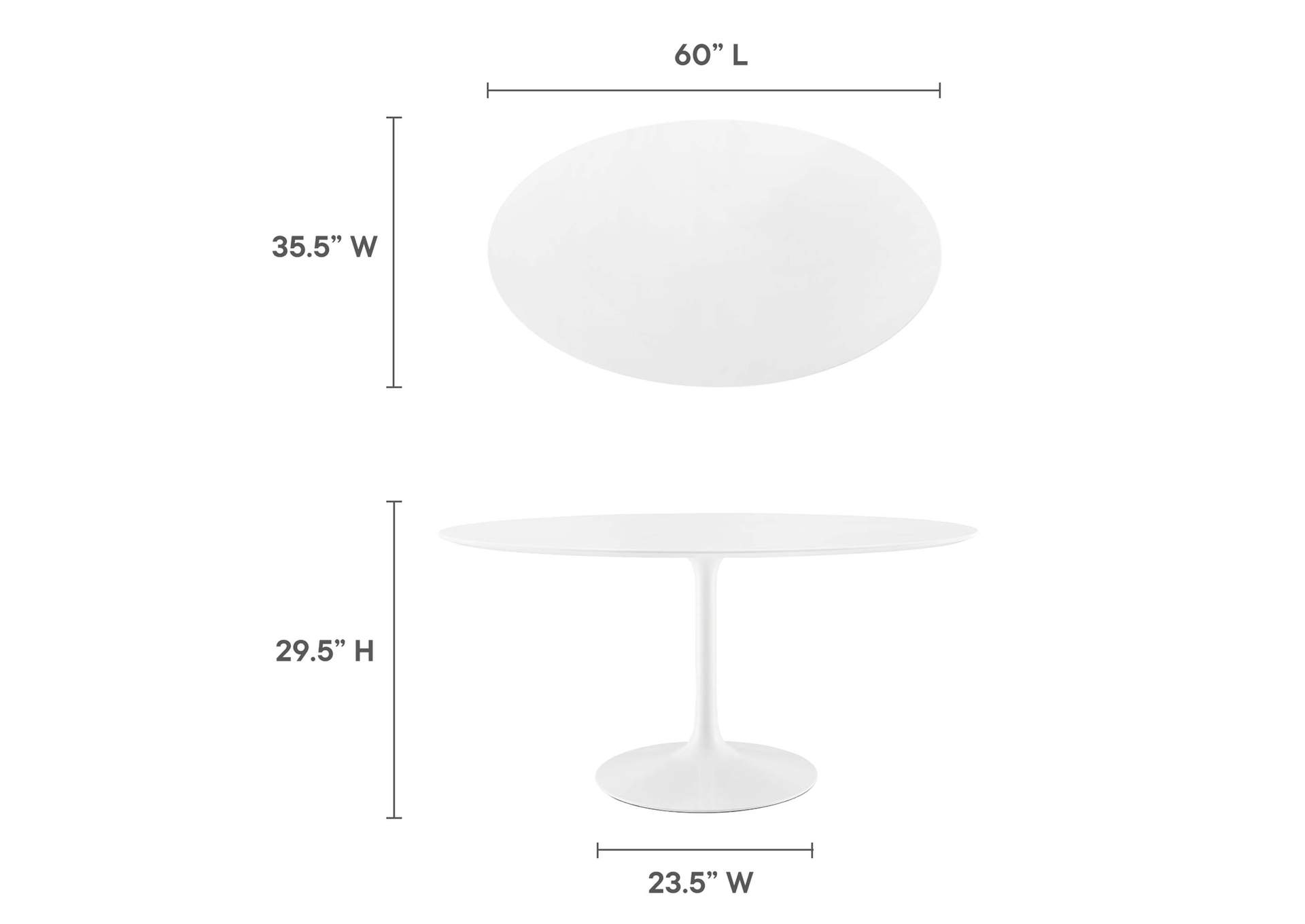 White Lippa 60" Oval Wood Top Dining Table,Modway