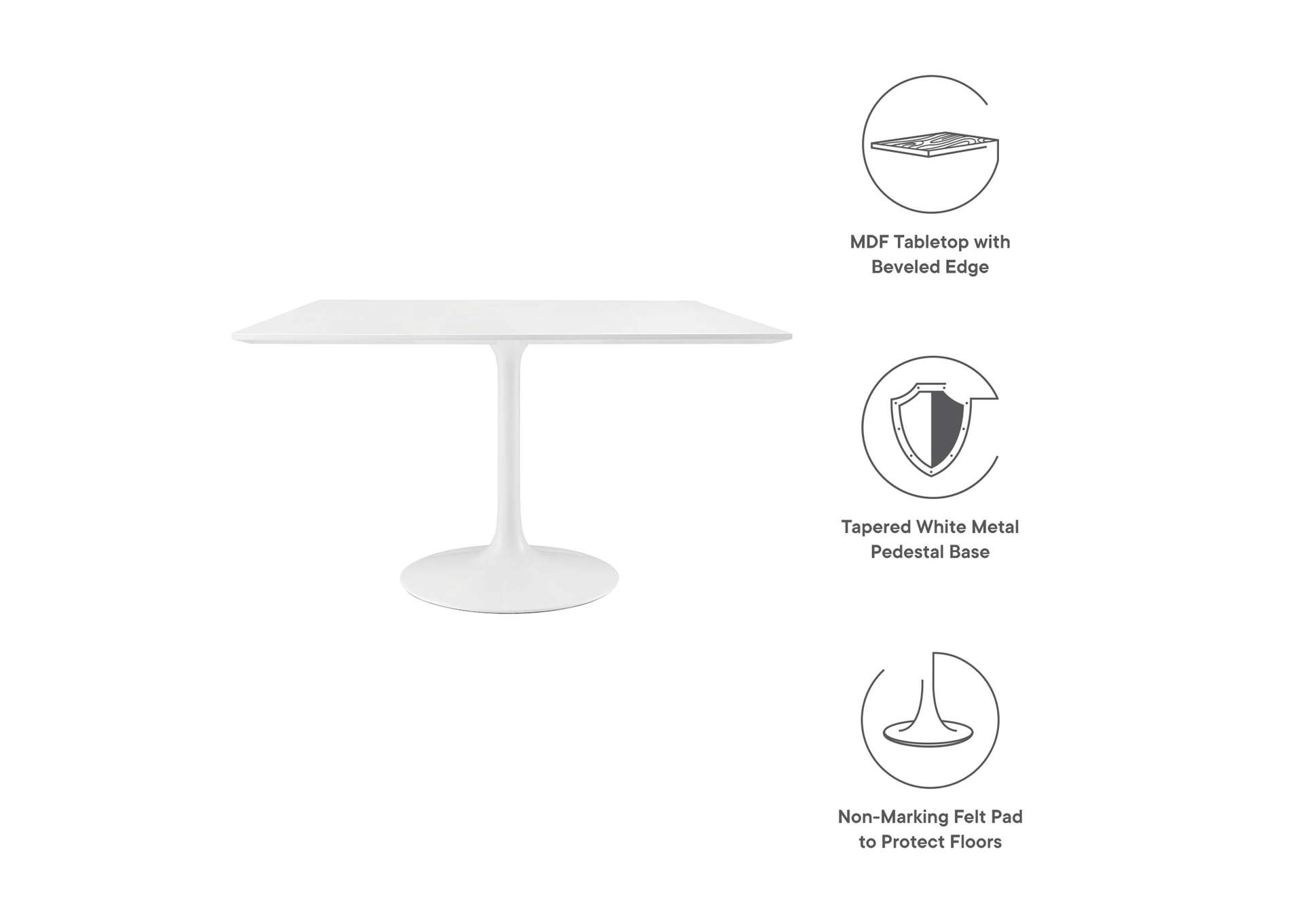 White Lippa 47" Square Wood Top Dining Table,Modway