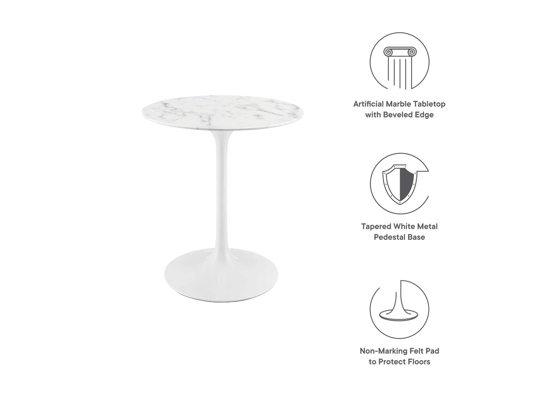 White Lippa 28" Round Artificial Marble Dining Table,Modway