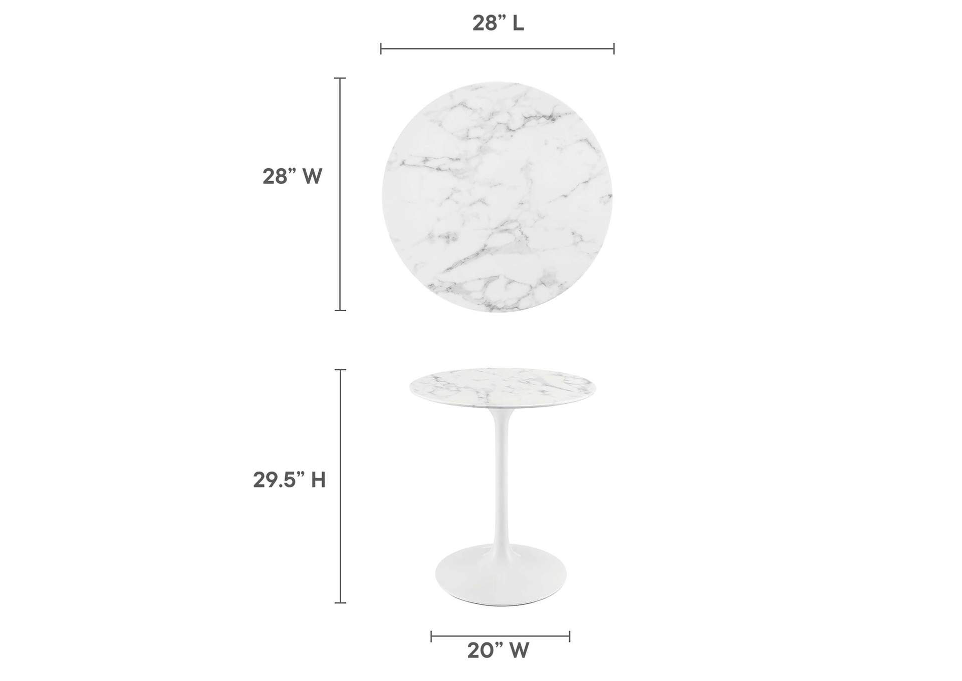 White Lippa 28" Round Artificial Marble Dining Table,Modway