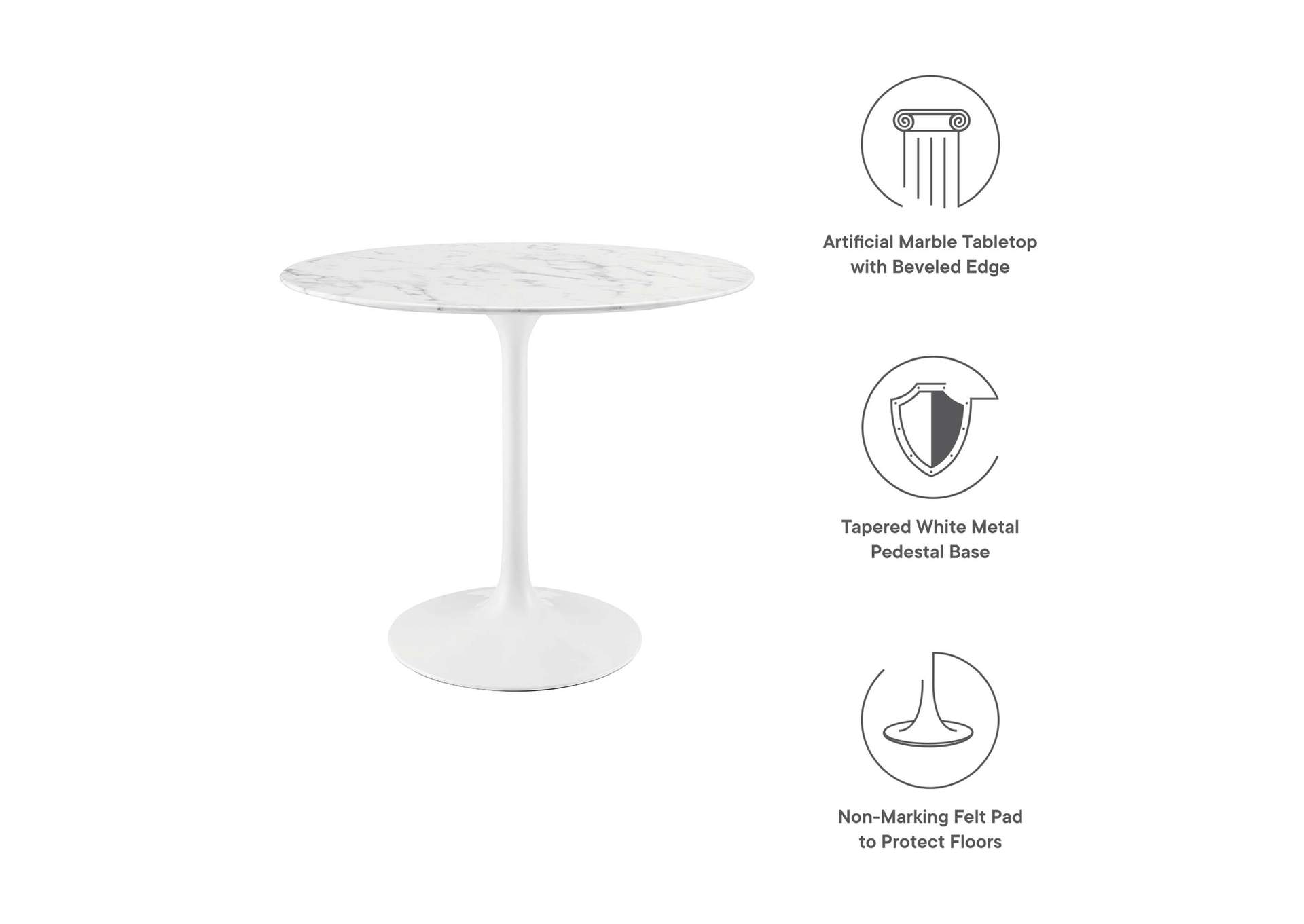 White Lippa 36" Round Artificial Marble Dining Table,Modway