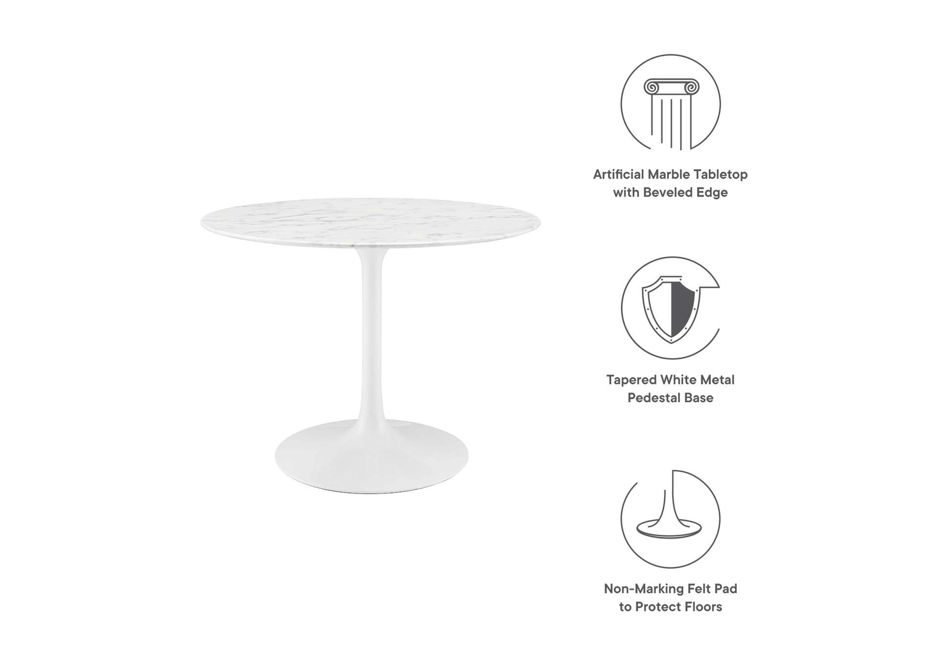 White Lippa 40" Round Artificial Marble Dining Table,Modway