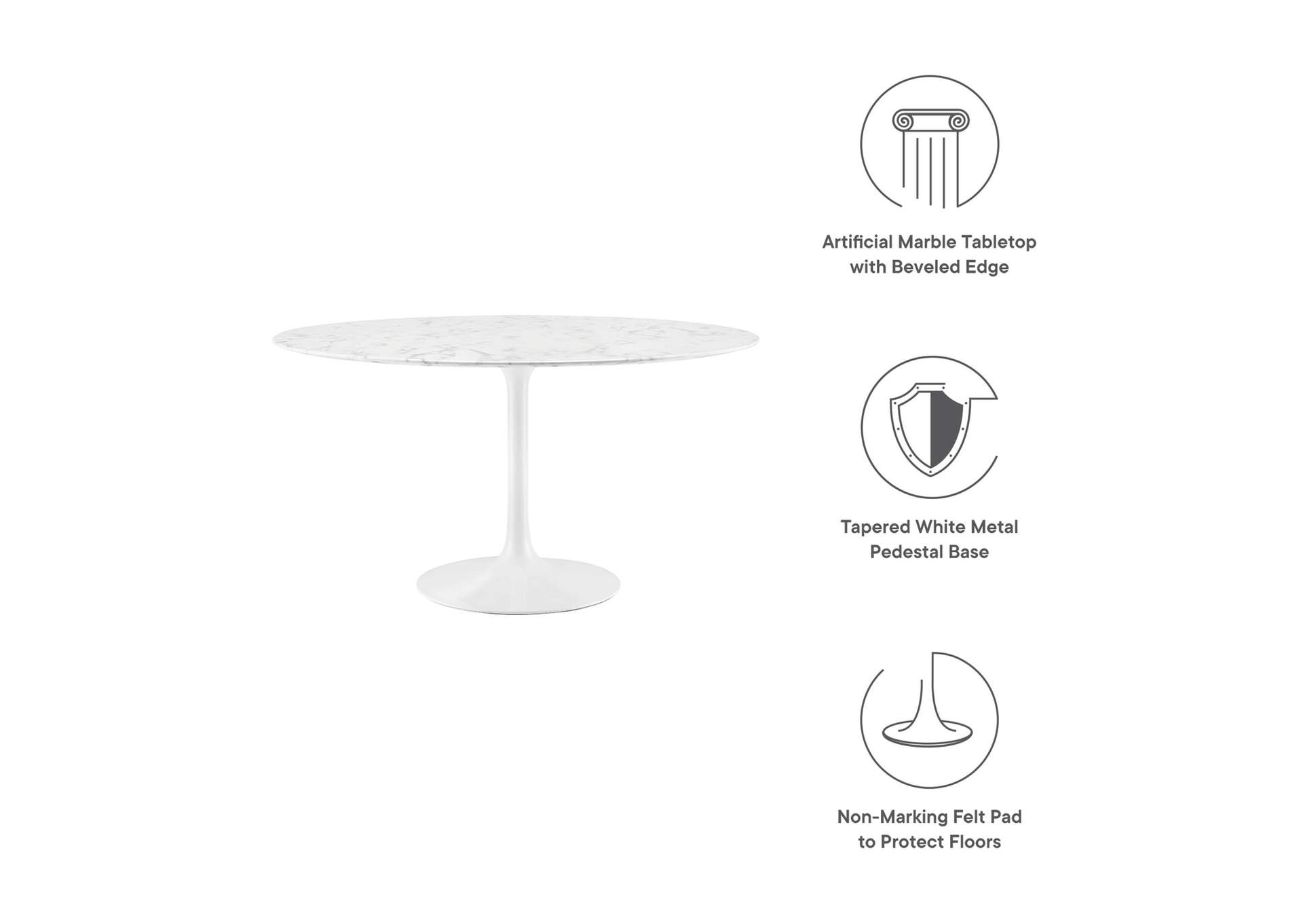 White Lippa 47" Round Artificial Marble Dining Table,Modway