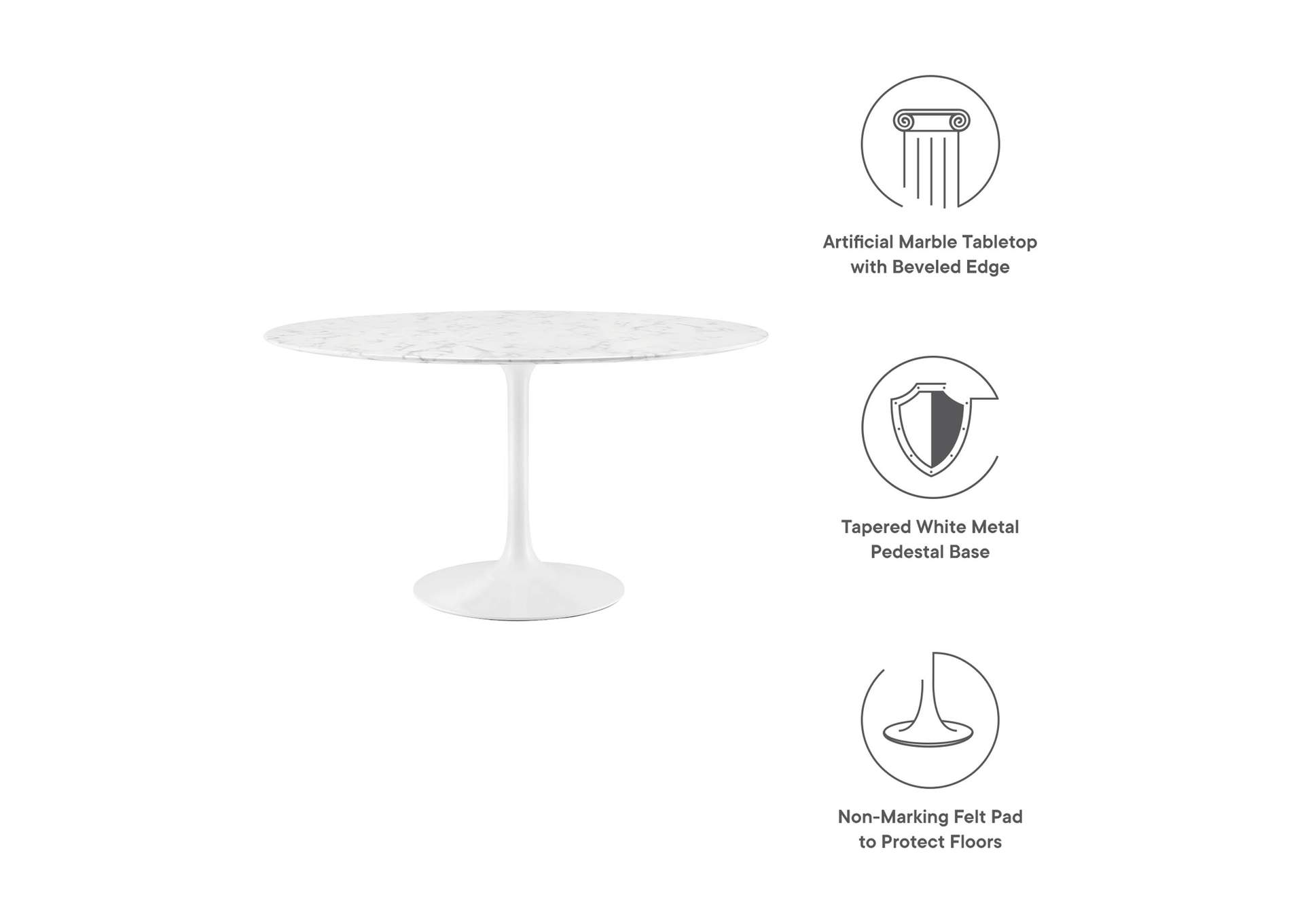 White Lippa 54" Round Artificial Marble Dining Table,Modway