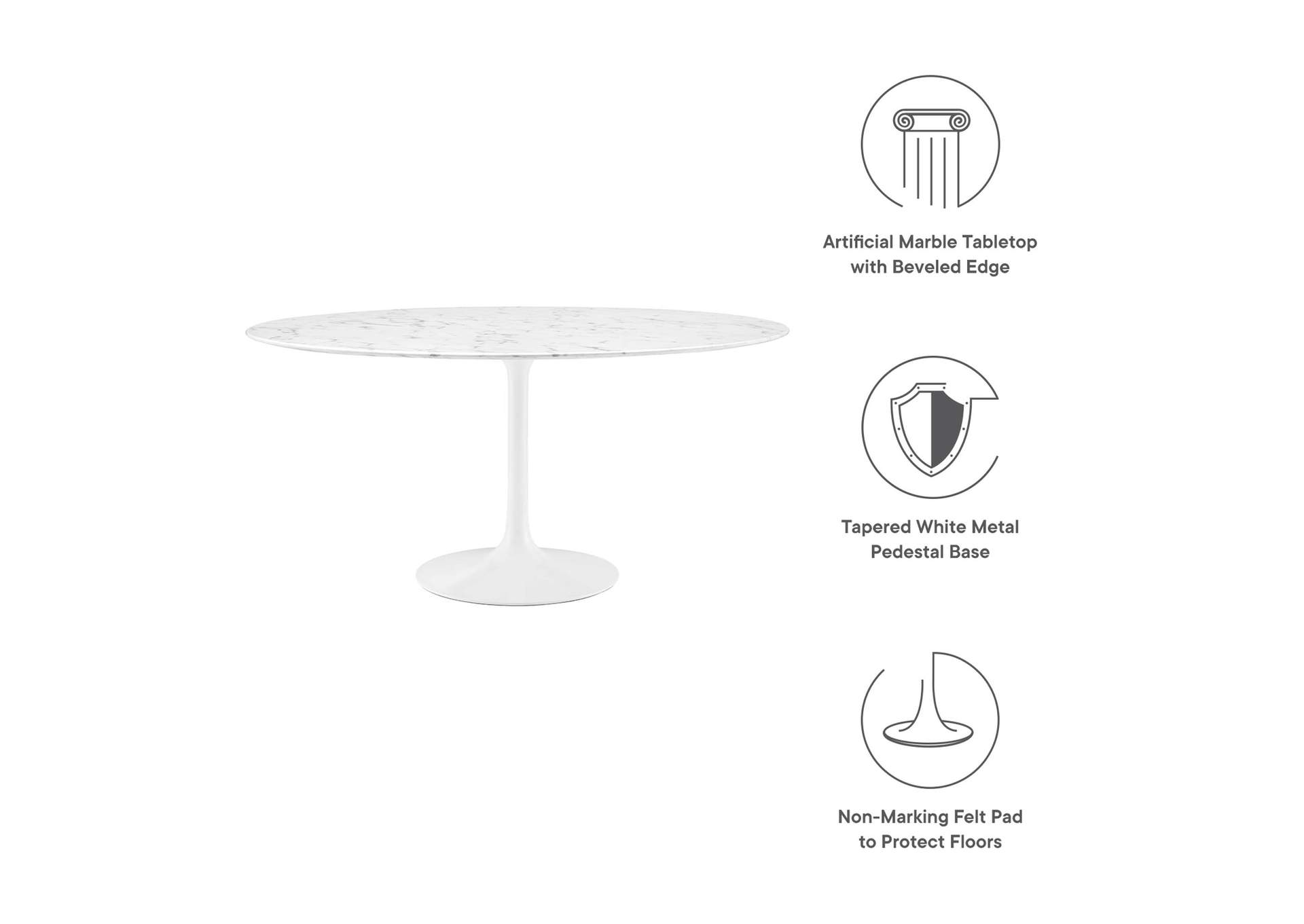 White Lippa 60" Round Artificial Marble Dining Table,Modway