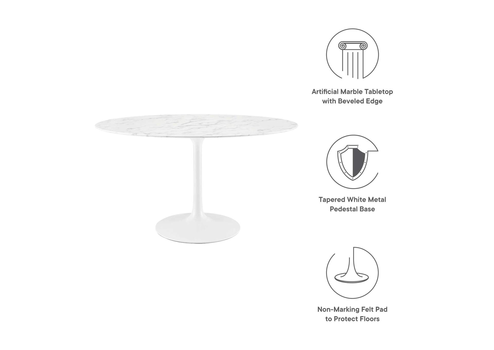 White Lippa 54" Oval Artificial Marble Dining Table,Modway