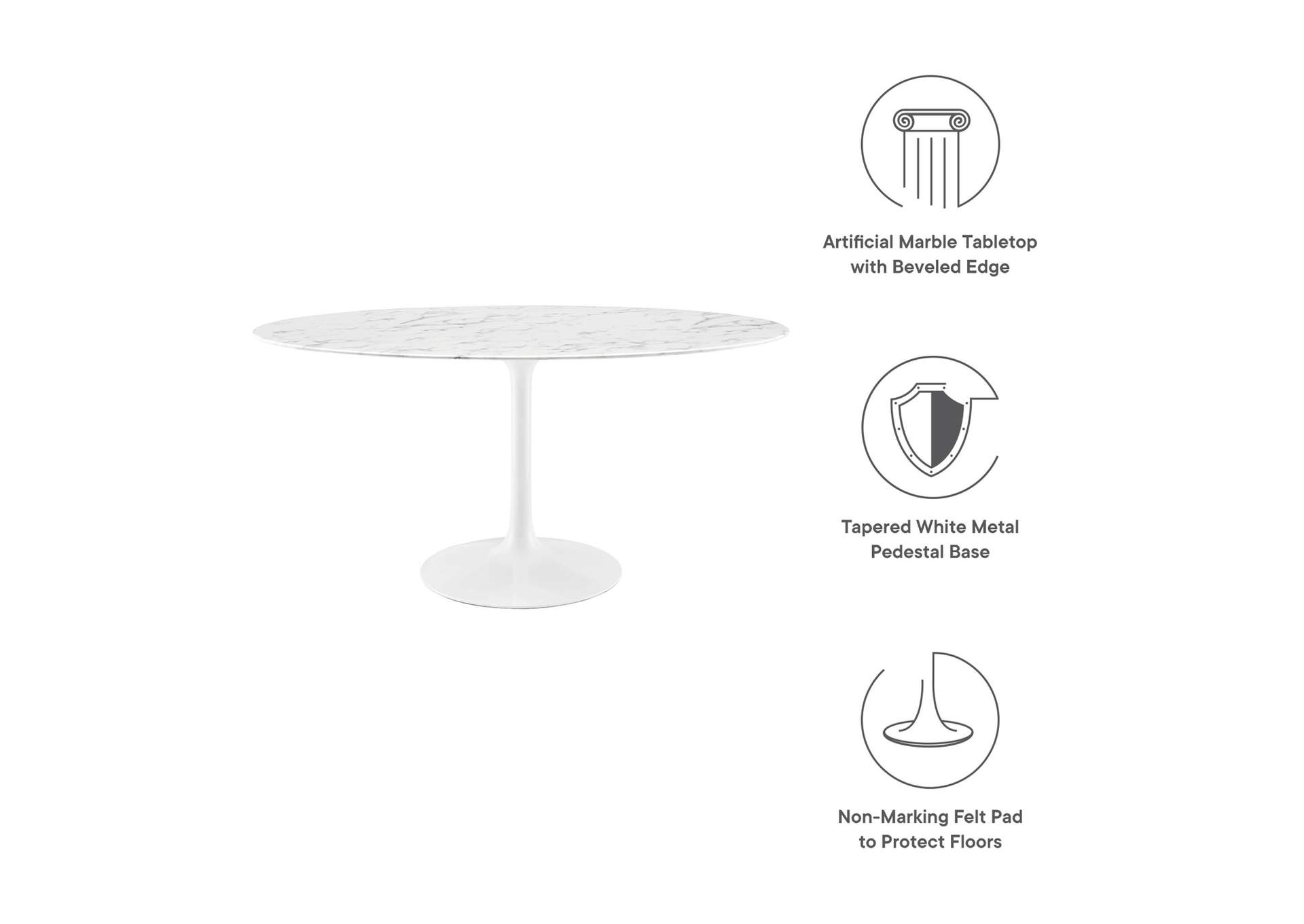 White Lippa 60" Oval Artificial Marble Dining Table,Modway