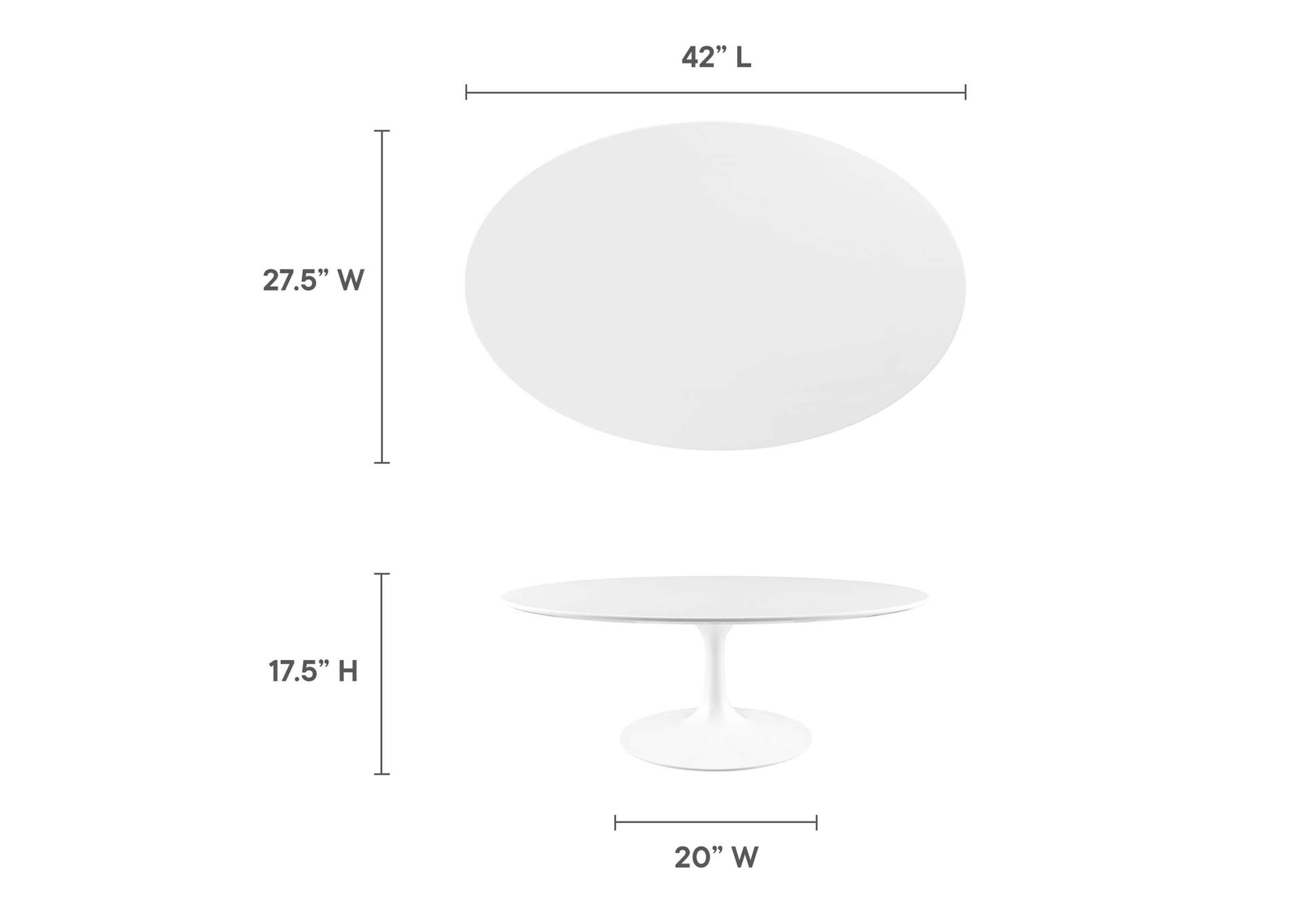 White Lippa 42" Oval-Shaped Wood Top Coffee Table,Modway