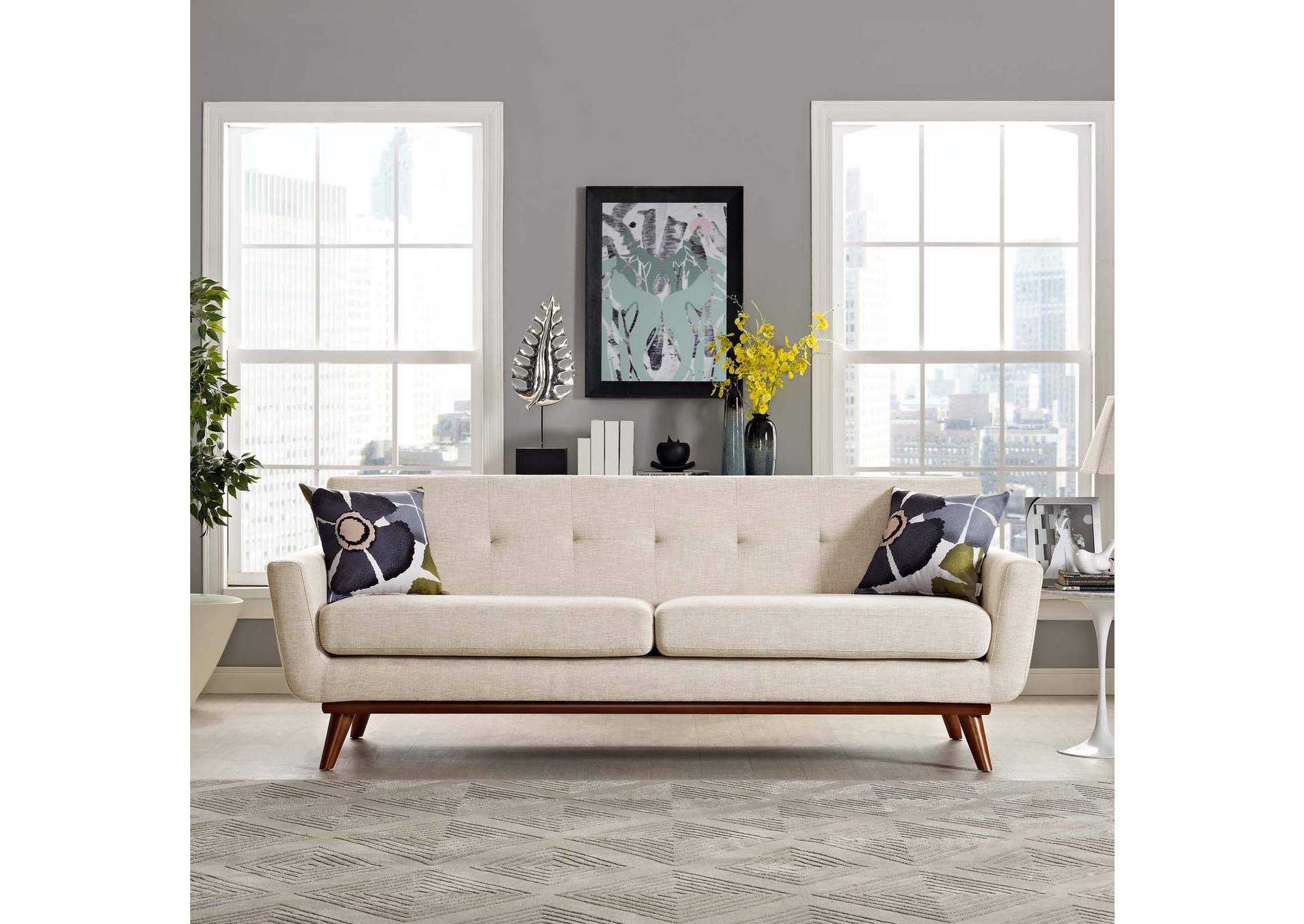 Beige Engage Upholstered Fabric Sofa,Modway