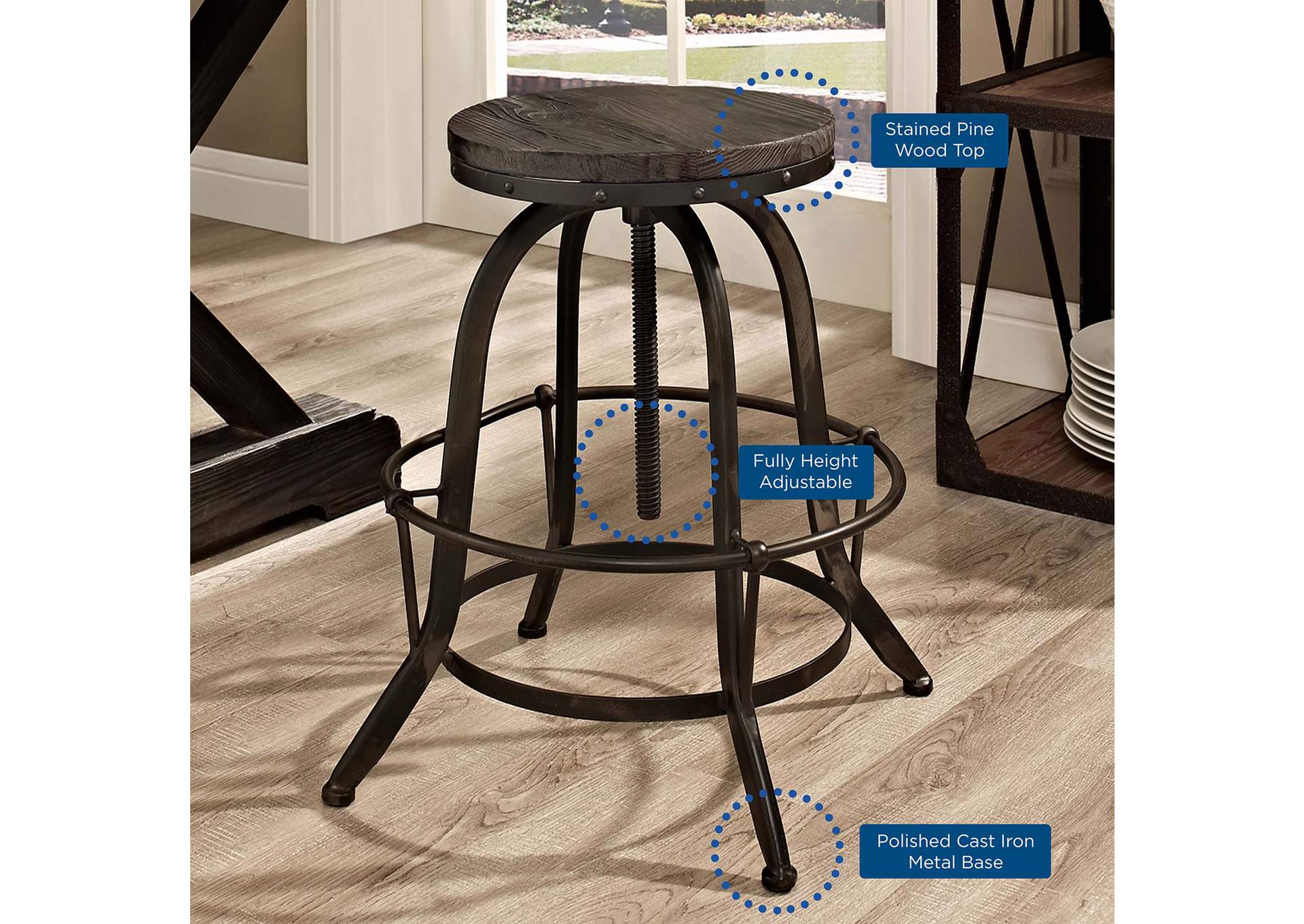 Black Collect Wood Top Bar Stool,Modway