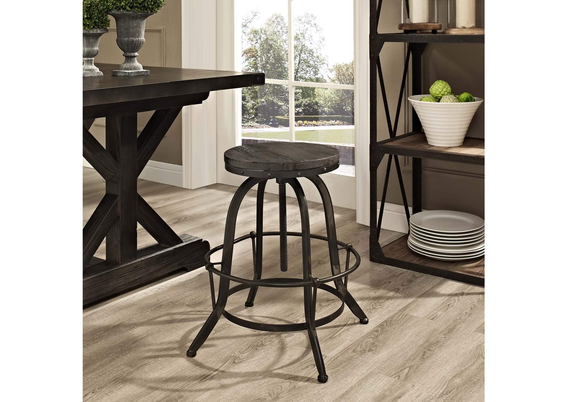 Black Collect Wood Top Bar Stool,Modway