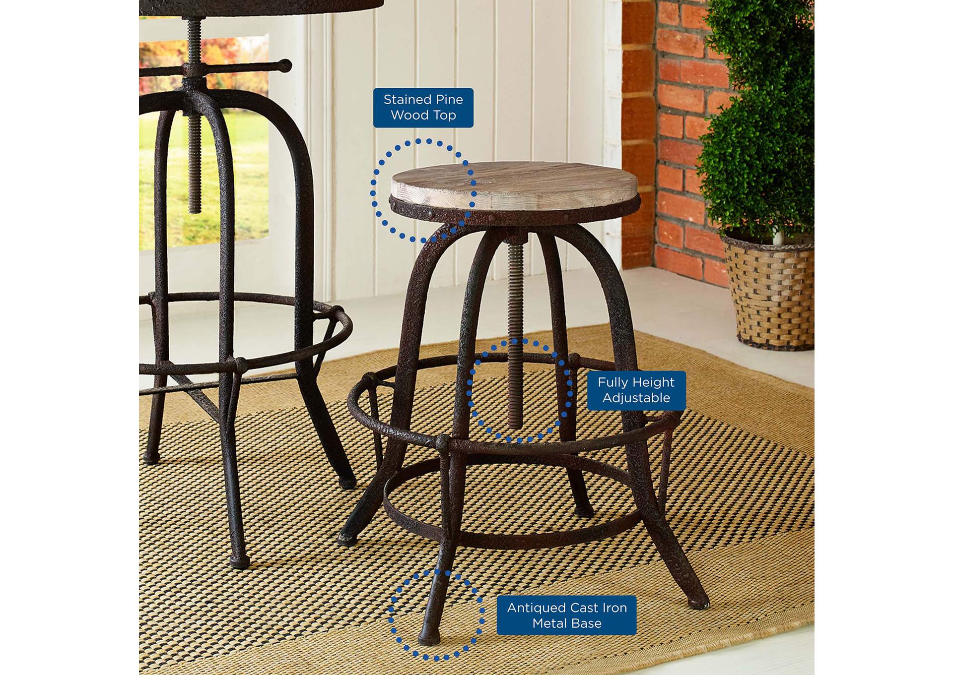 Brown Collect Wood Top Bar Stool,Modway