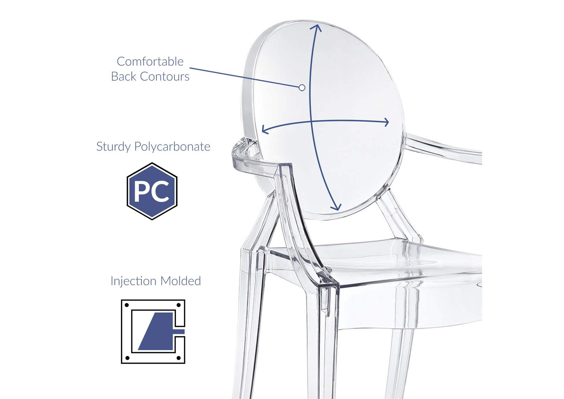 Clear Casper Arm Dining Chair,Modway