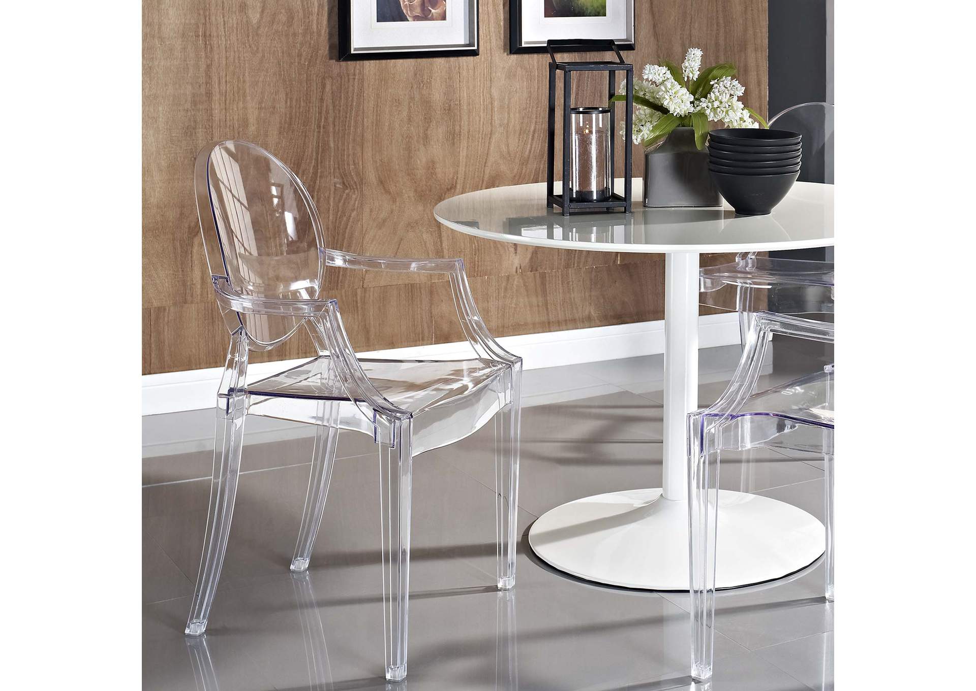 Clear Casper Arm Dining Chair,Modway