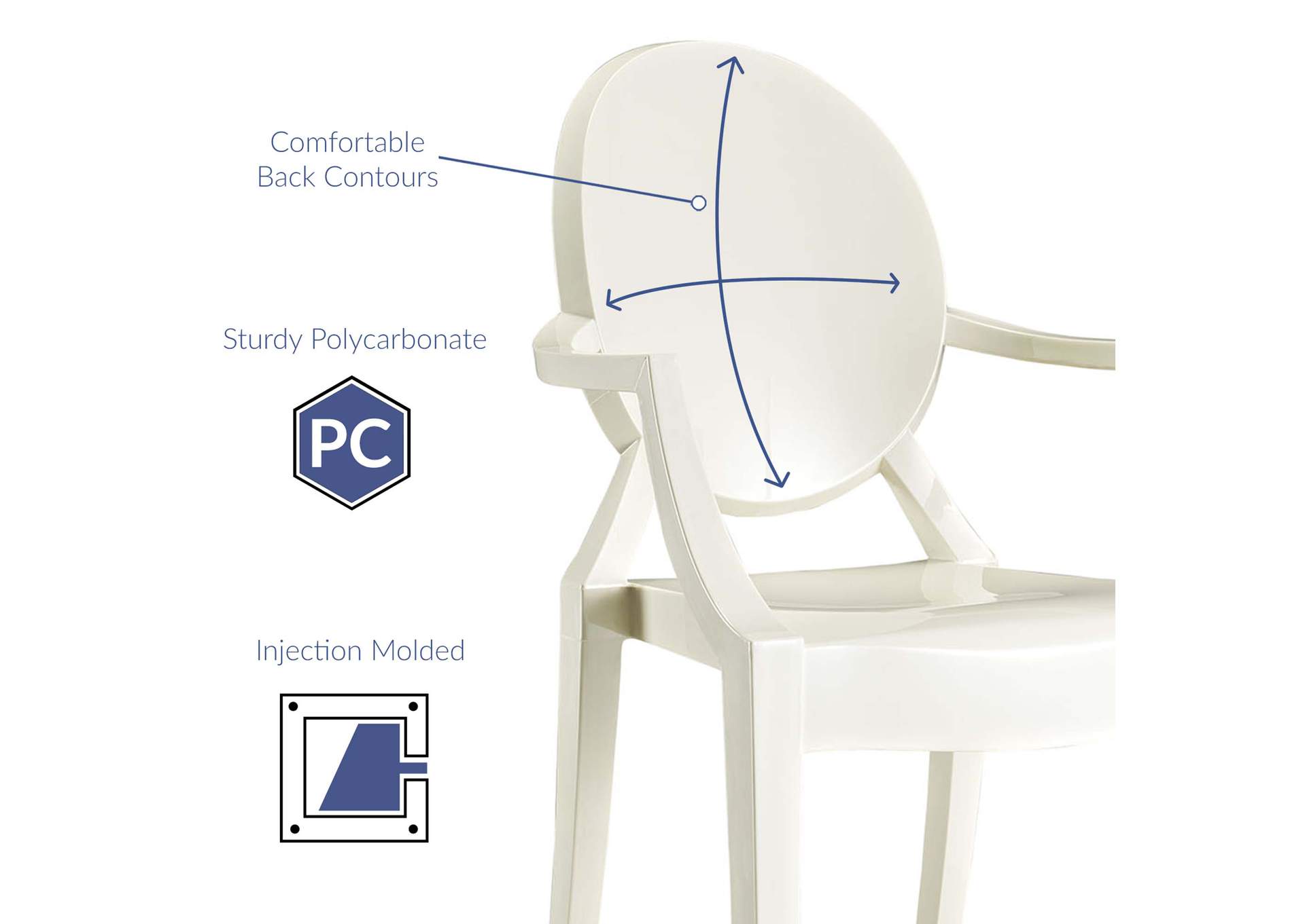 White Casper Arm Dining Chair,Modway