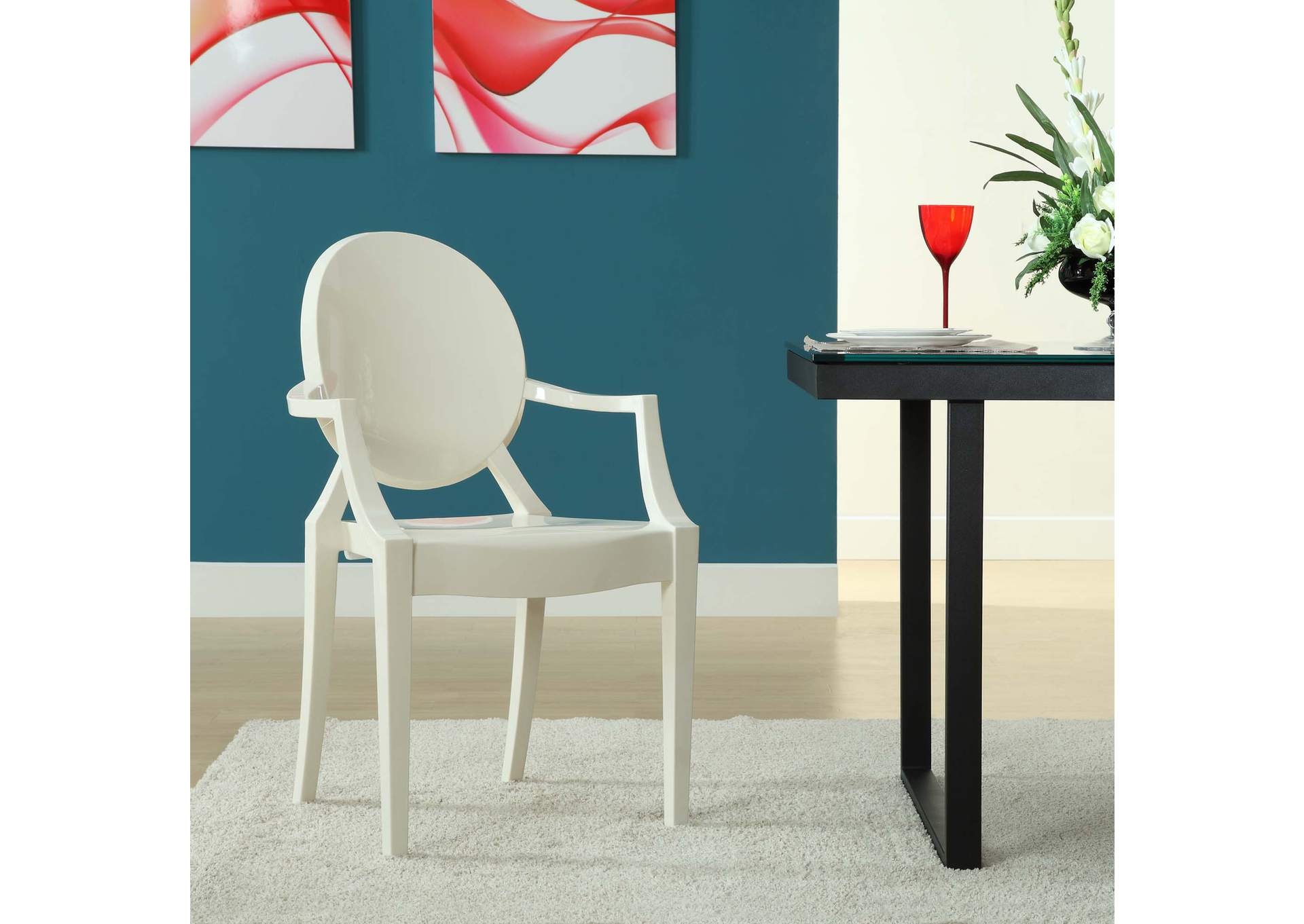 White Casper Arm Dining Chair,Modway