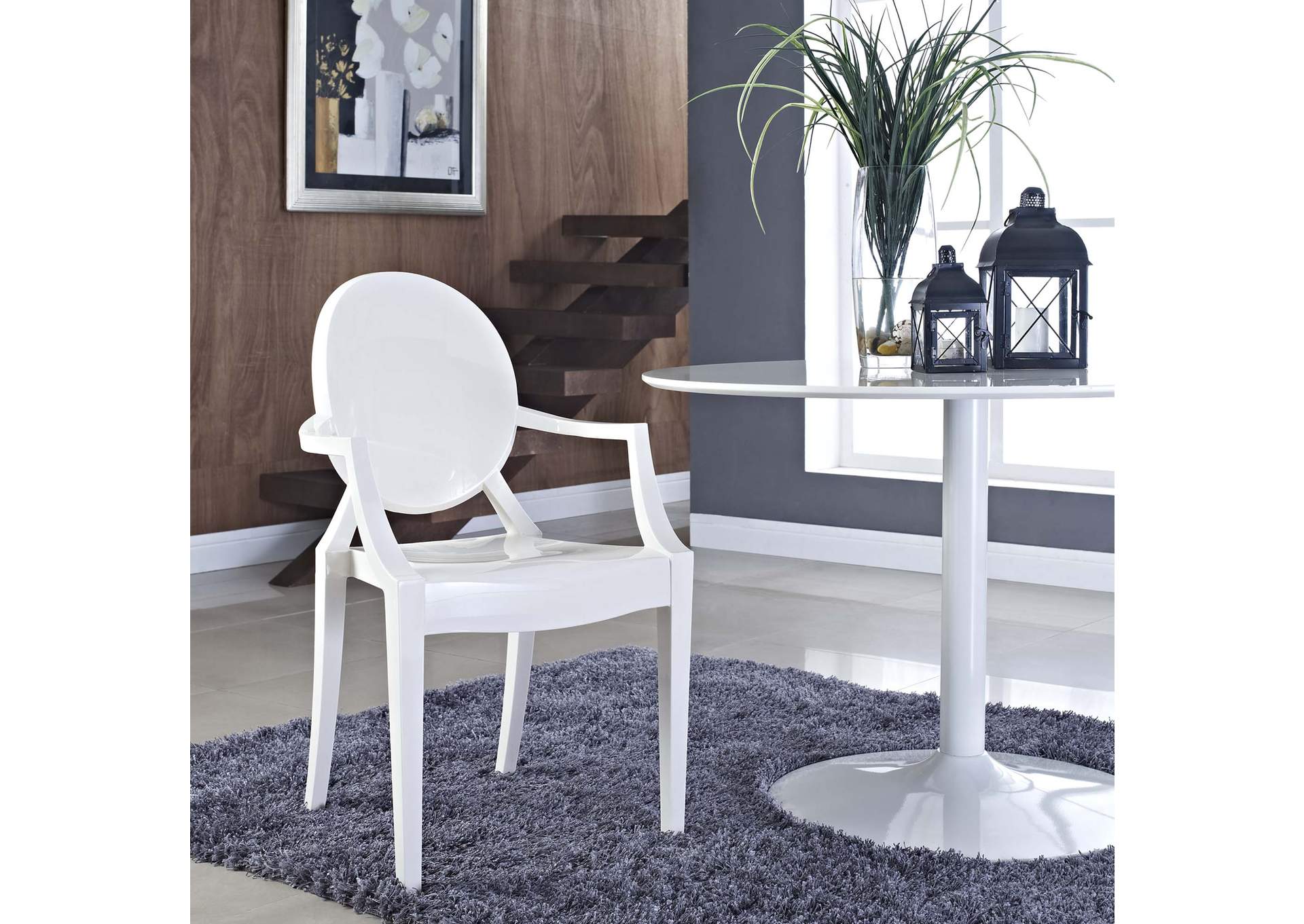 White Casper Arm Dining Chair,Modway