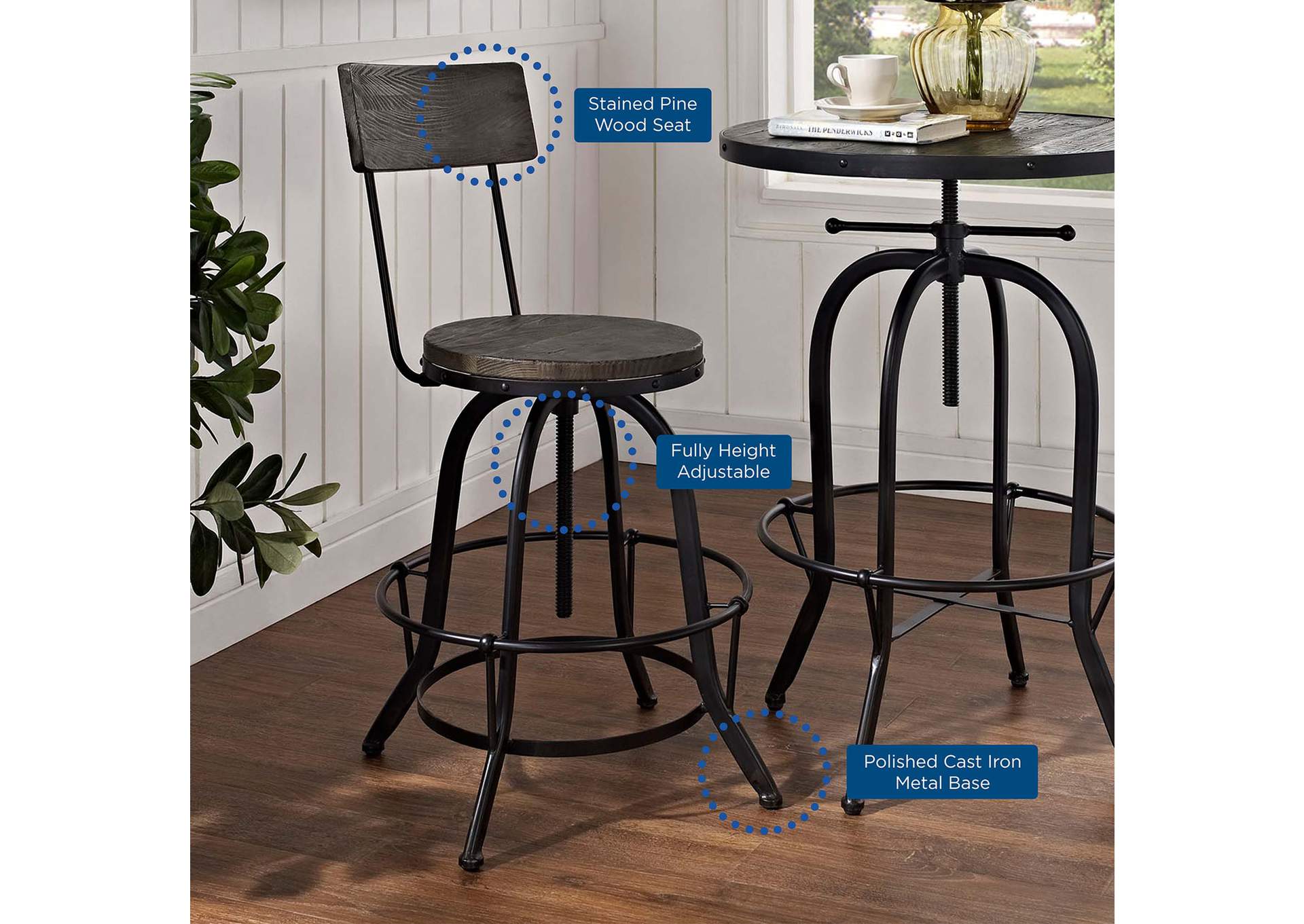 Black Procure Wood Bar Stool,Modway