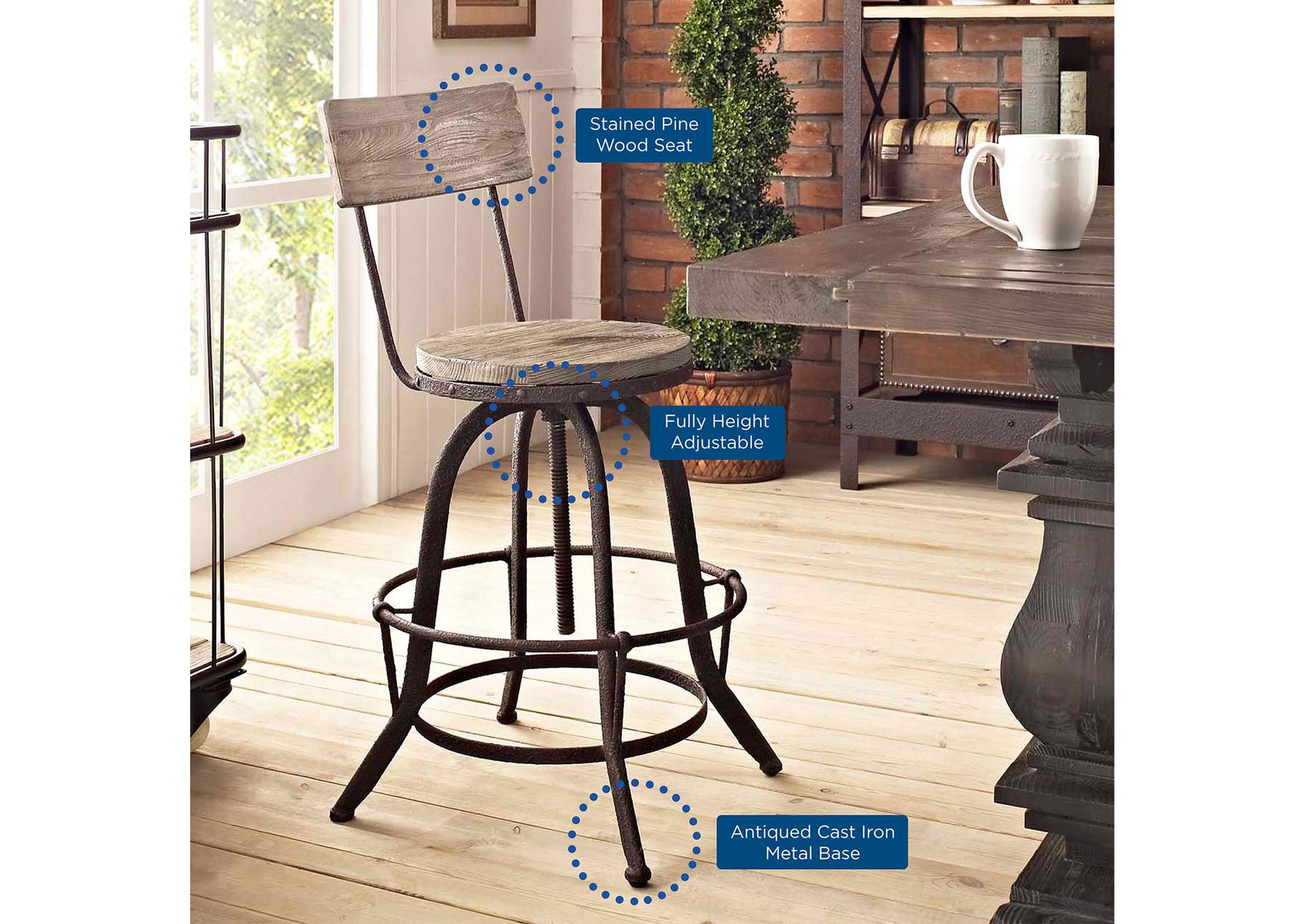 Brown Procure Wood Bar Stool,Modway