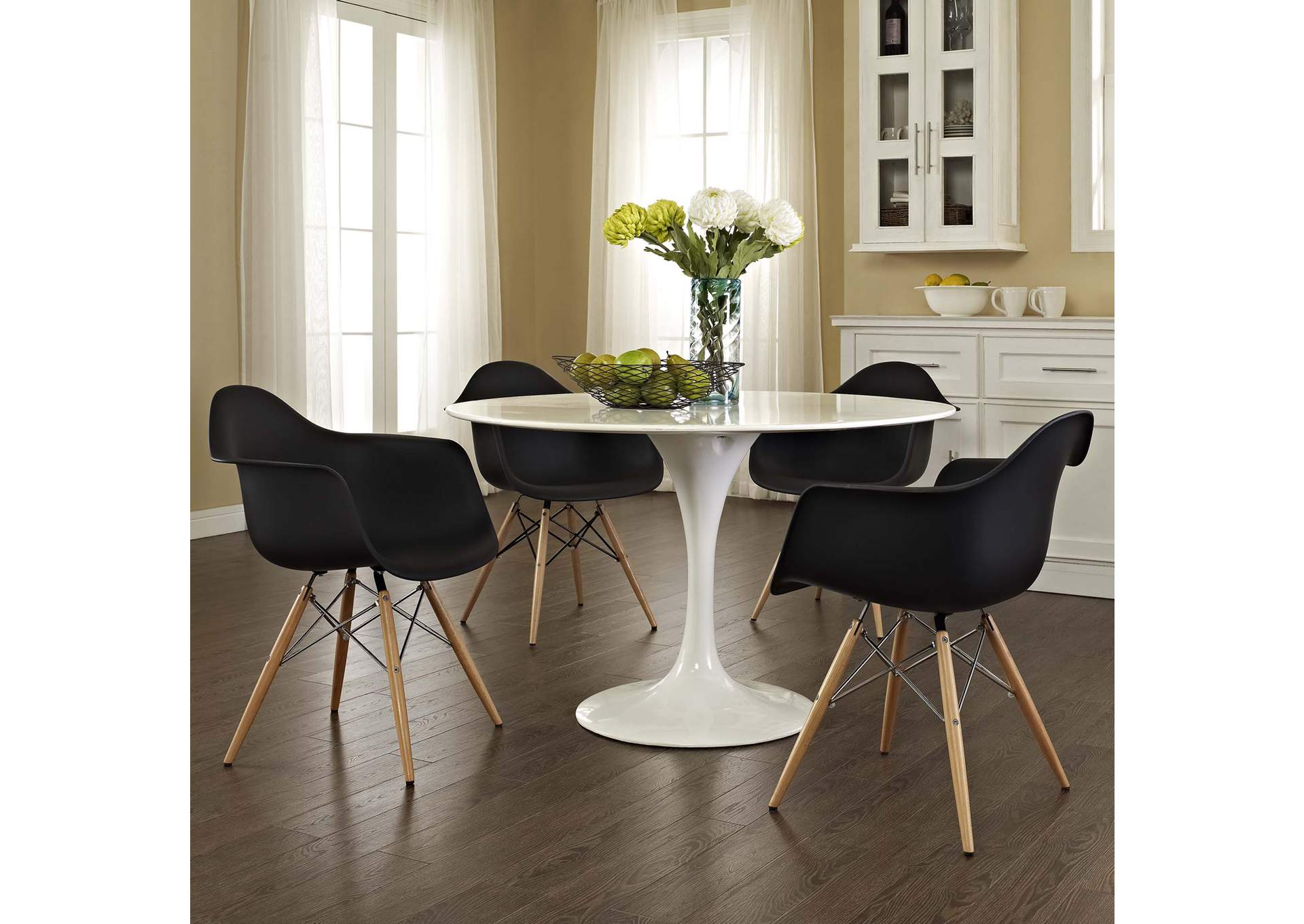 Black Pyramid Arm Dining Chair [Set of 4],Modway