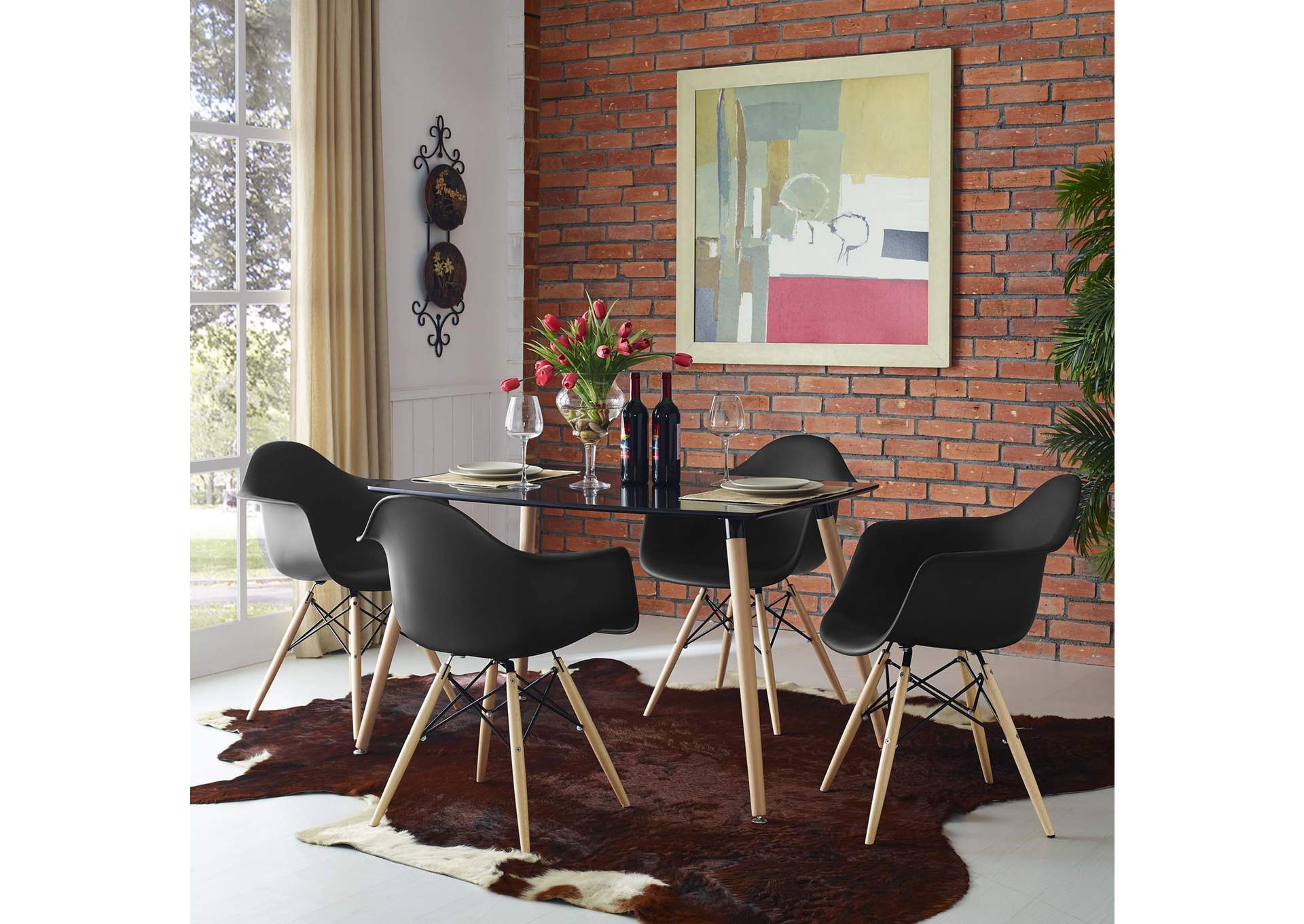 Black Pyramid Arm Dining Chair [Set of 4],Modway