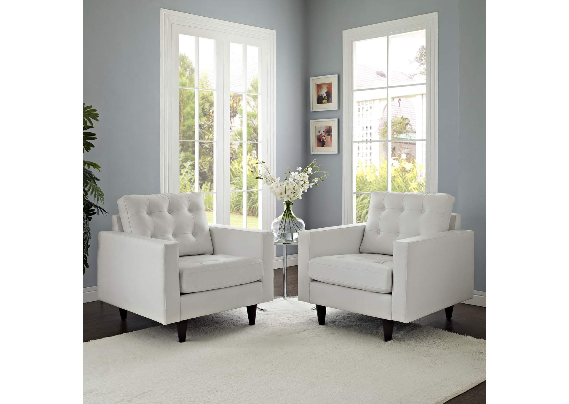 White Empress Arm Chair Leather [Set of 2],Modway