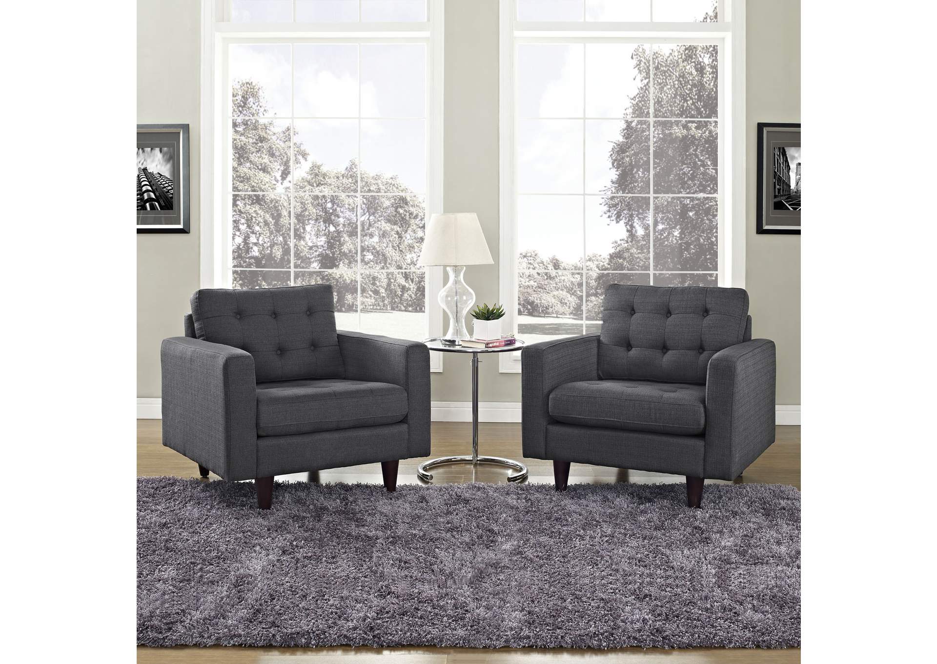 Gray Empress Arm Chair Upholstered Fabric [Set of 2],Modway