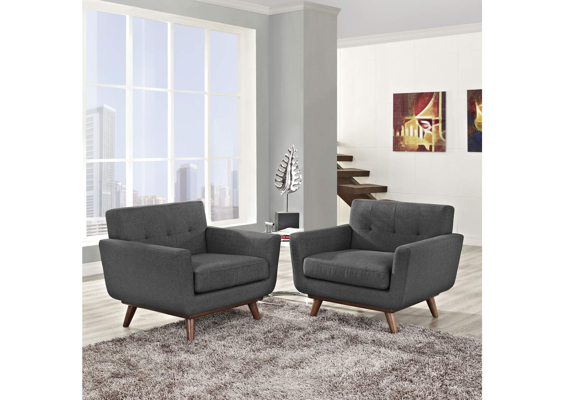 Gray Engage Arm Chair Wood [Set of 2],Modway