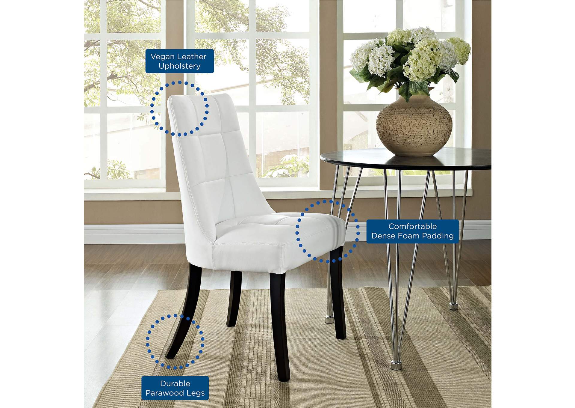 White Noblesse Dining Chair Vinyl [Set of 2],Modway