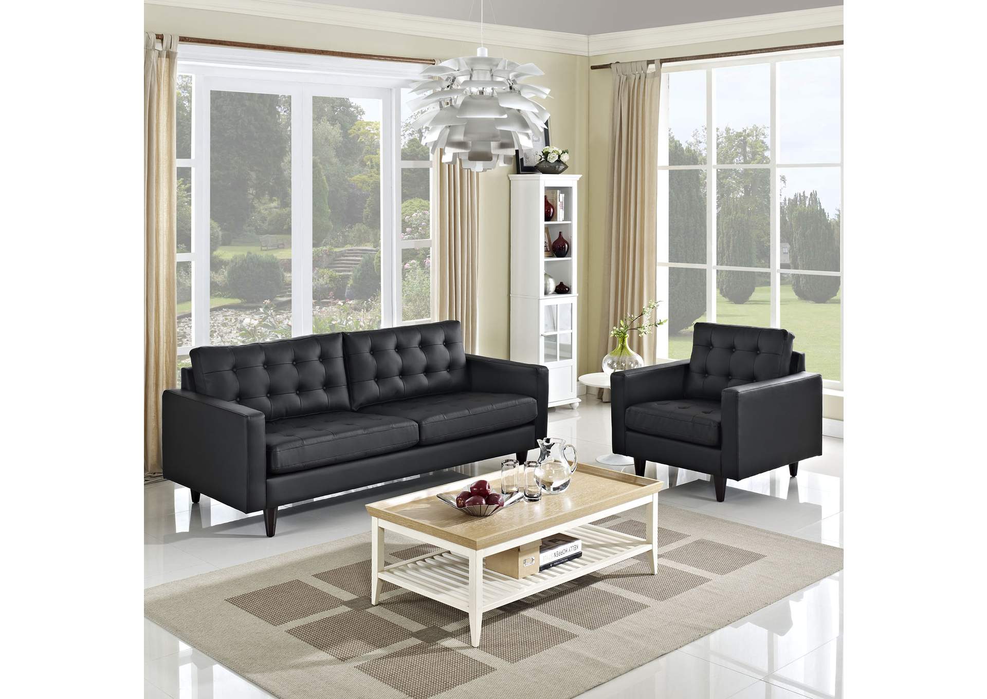 Black Empress Sofa and Armchair [Set of 2],Modway