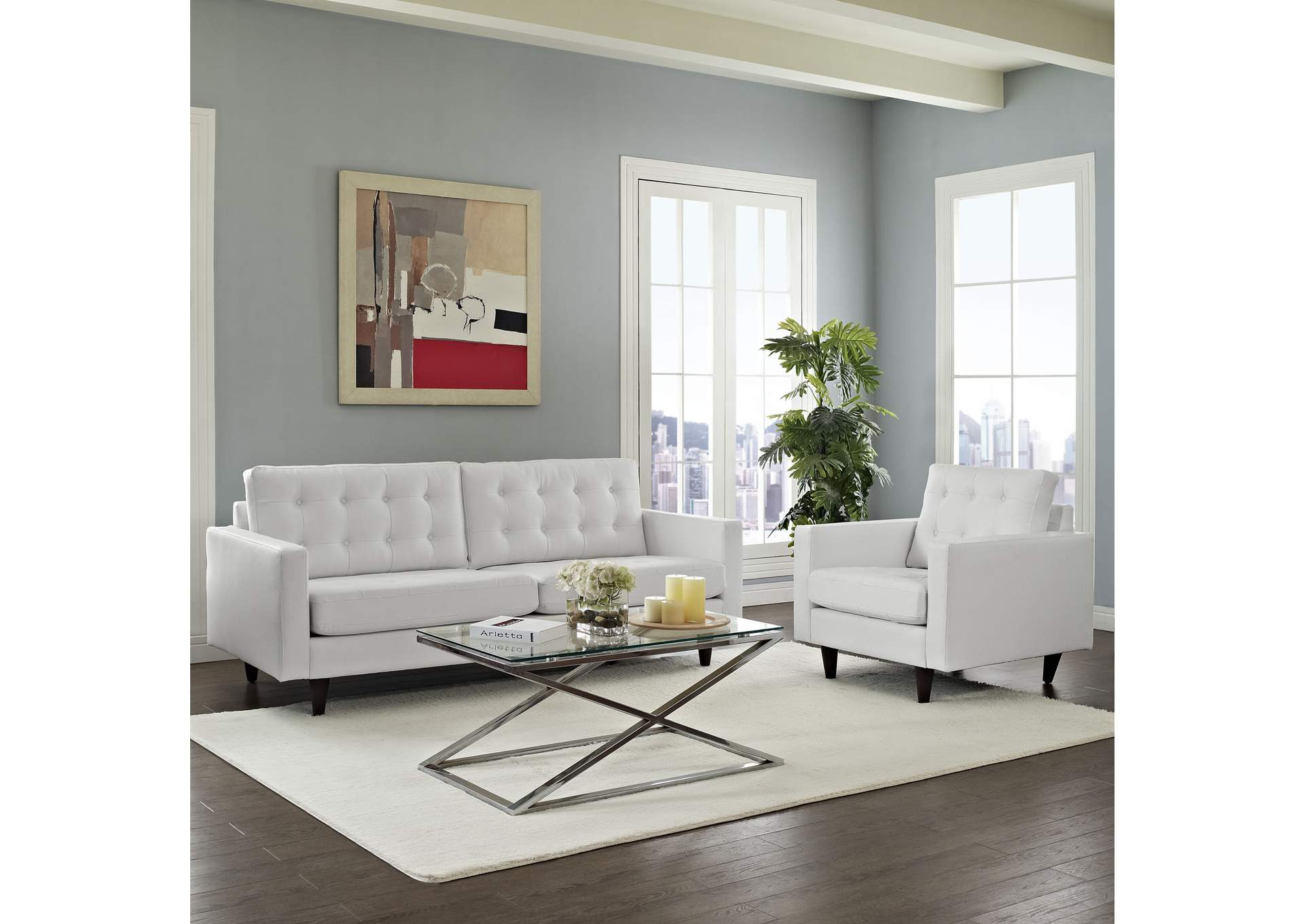 White Empress Sofa and Armchair [Set of 2],Modway