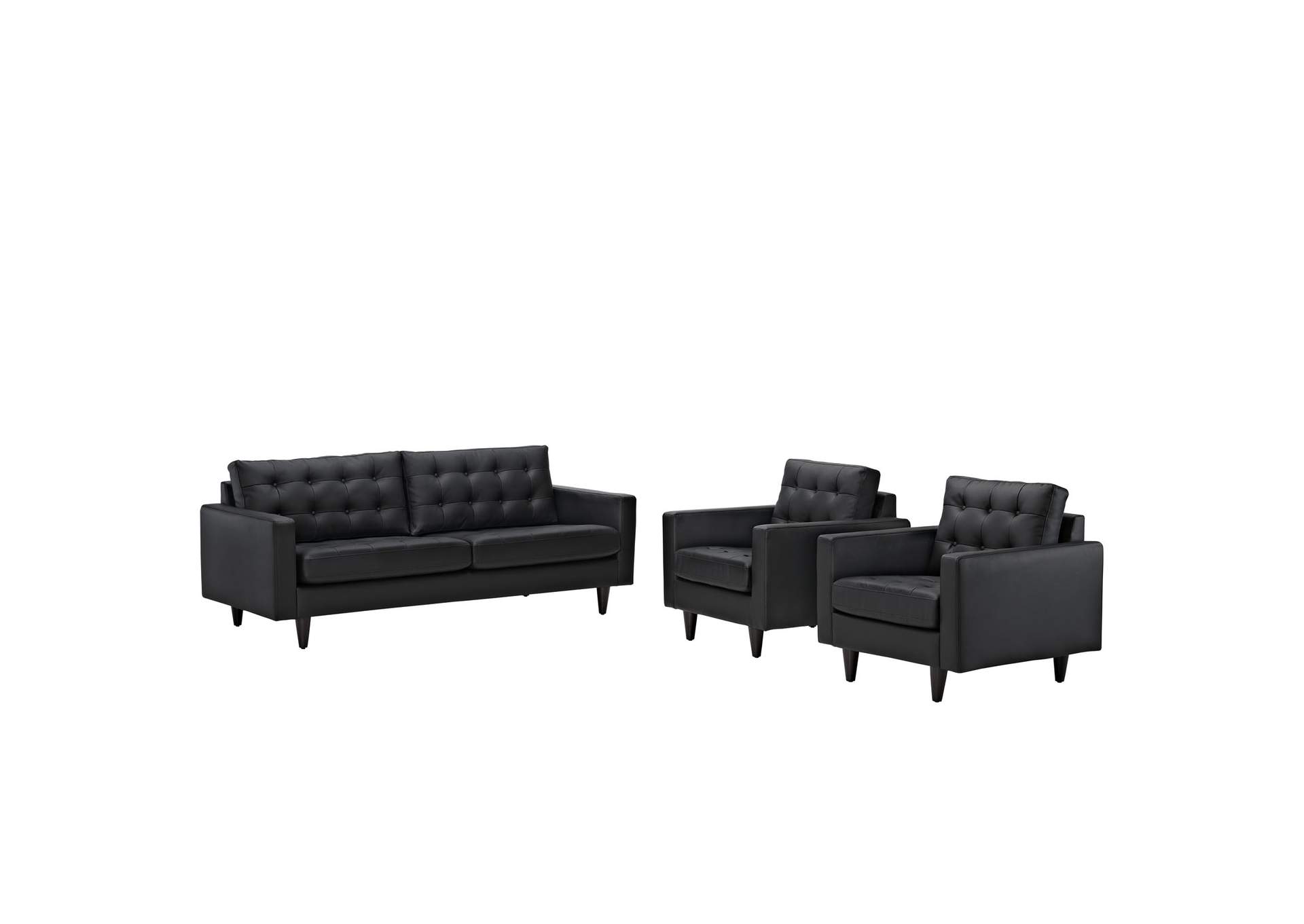 Black Empress Sofa and Armchairs [Set of 3],Modway