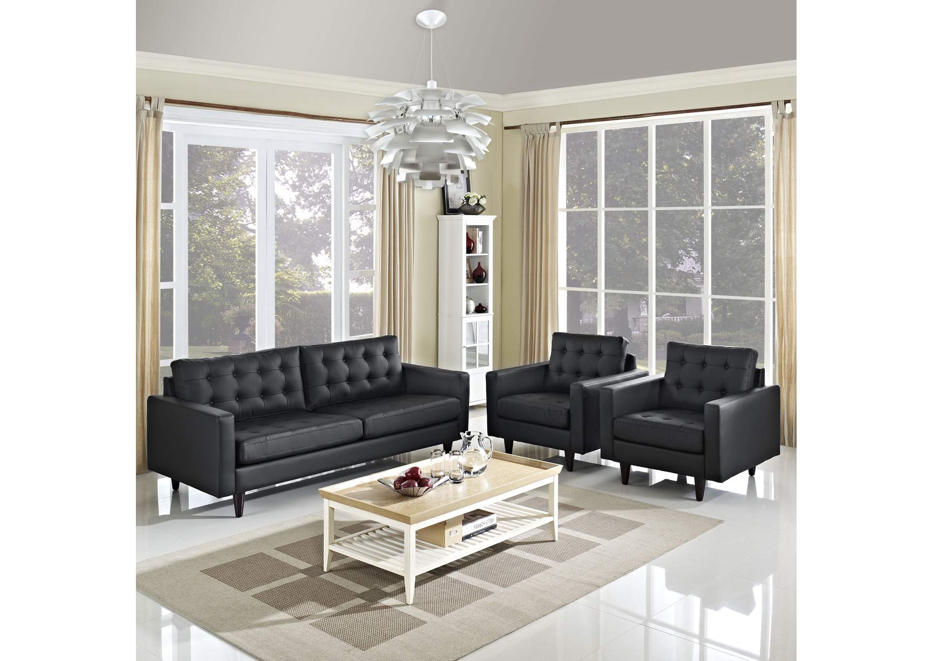 Black Empress Sofa and Armchairs [Set of 3],Modway