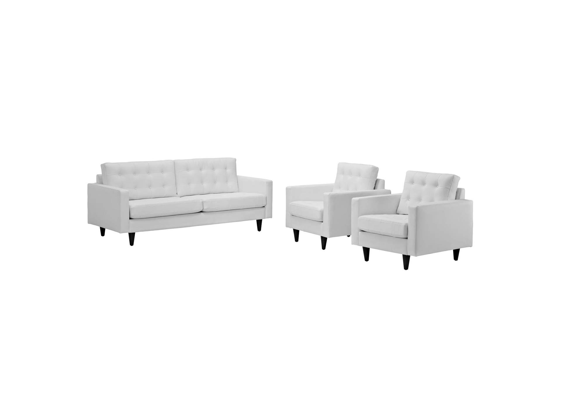 White Empress Sofa and Armchairs [Set of 3],Modway