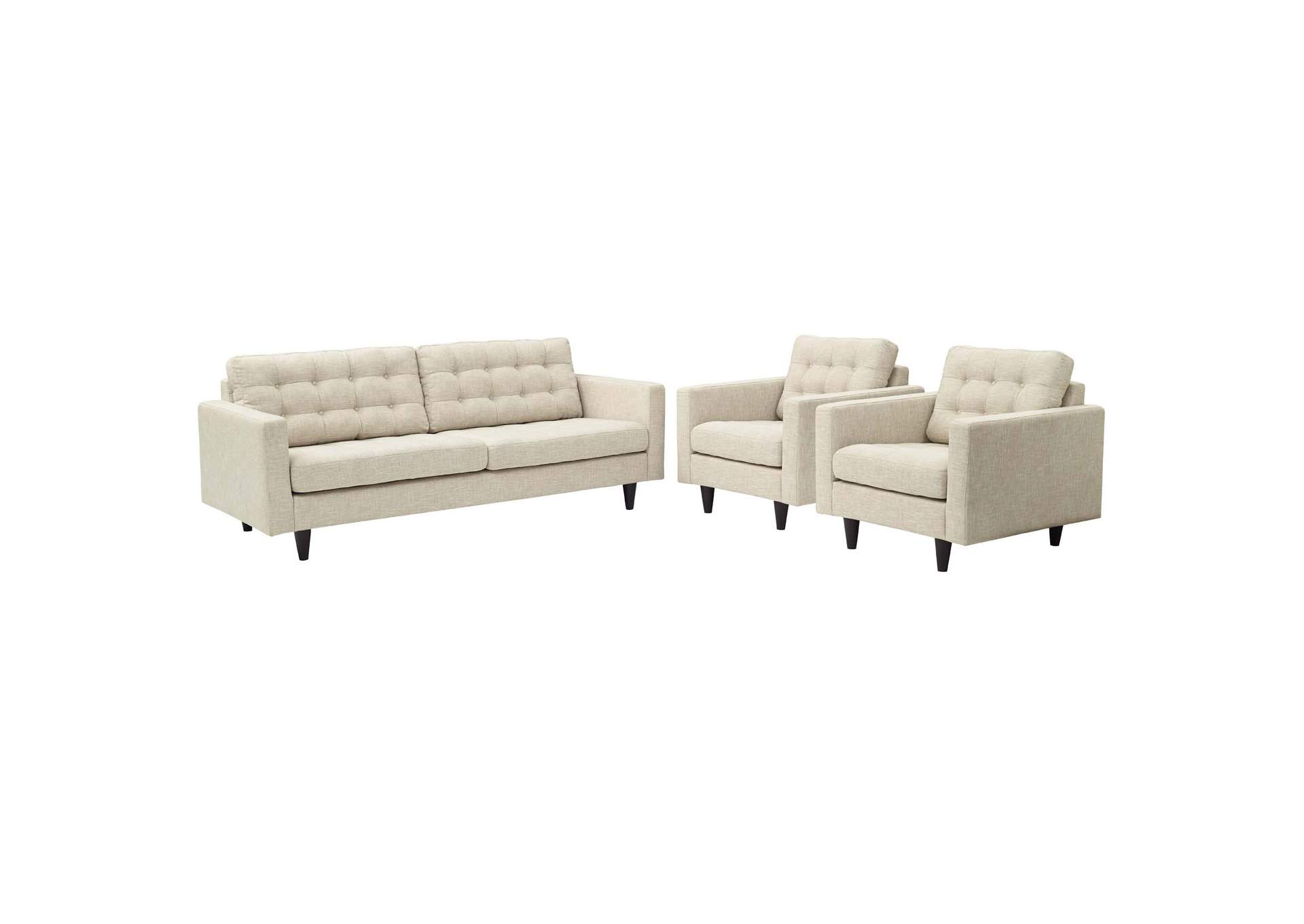 Beige Empress Sofa and Armchairs [Set of 3],Modway