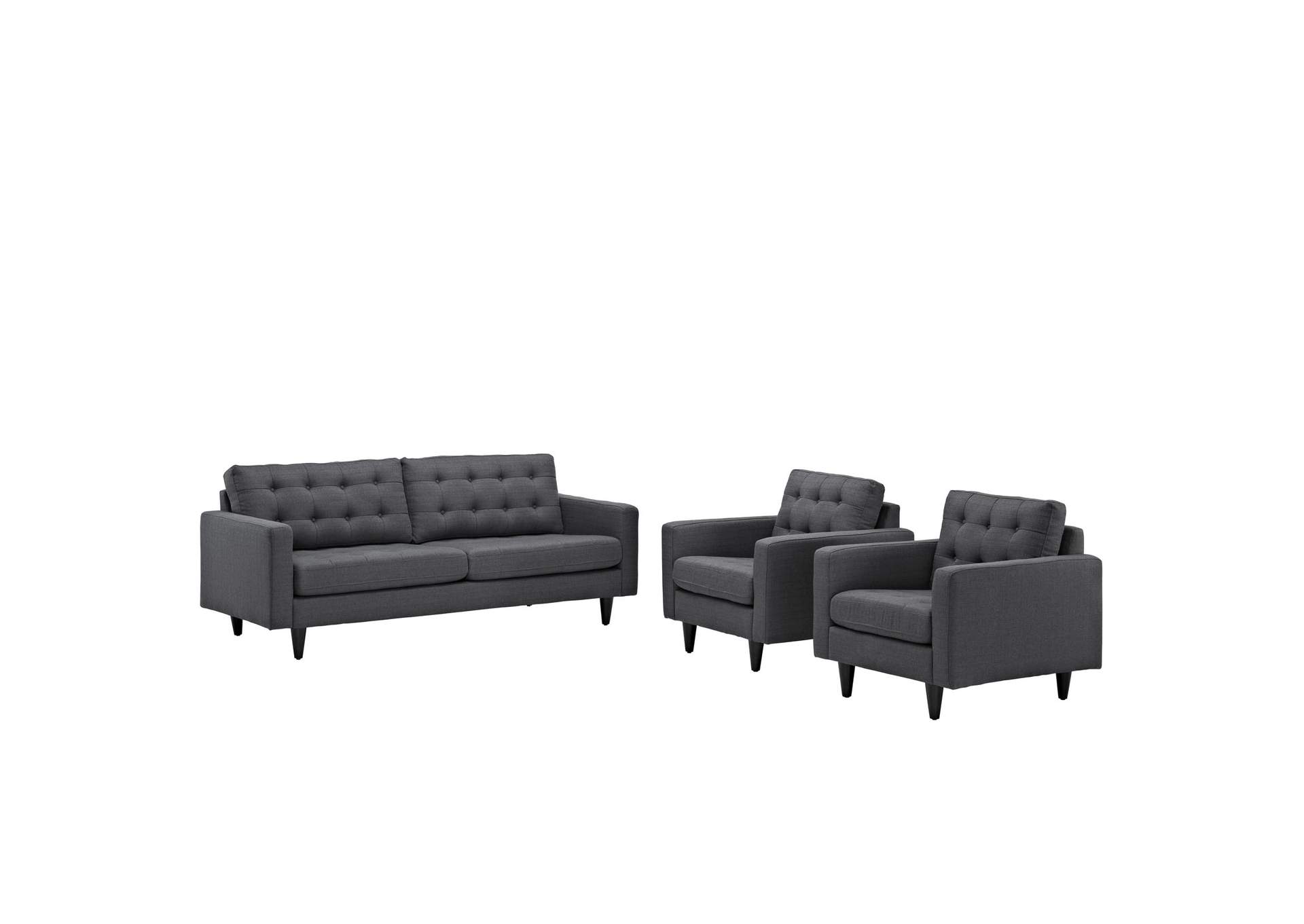 Gray Empress Sofa and Armchairs [Set of 3],Modway