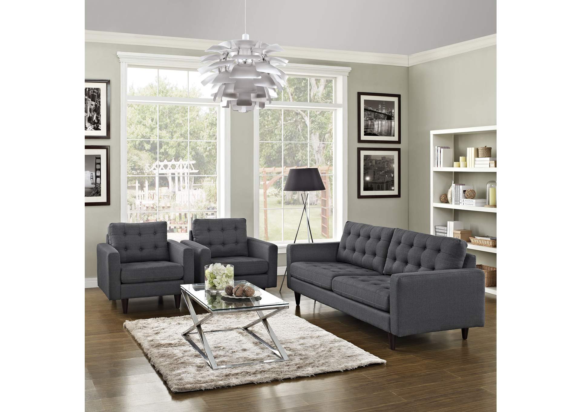 Gray Empress Sofa and Armchairs [Set of 3],Modway