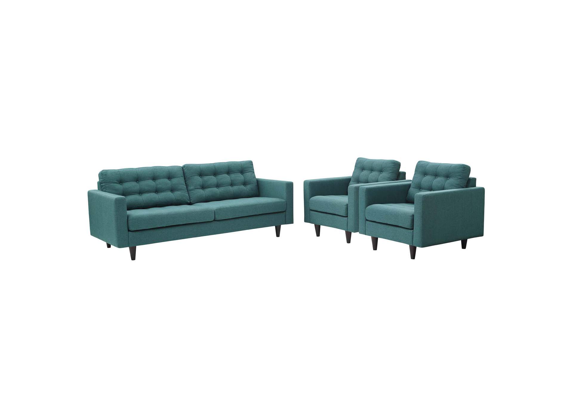 Teal Empress Sofa and Armchairs [Set of 3],Modway