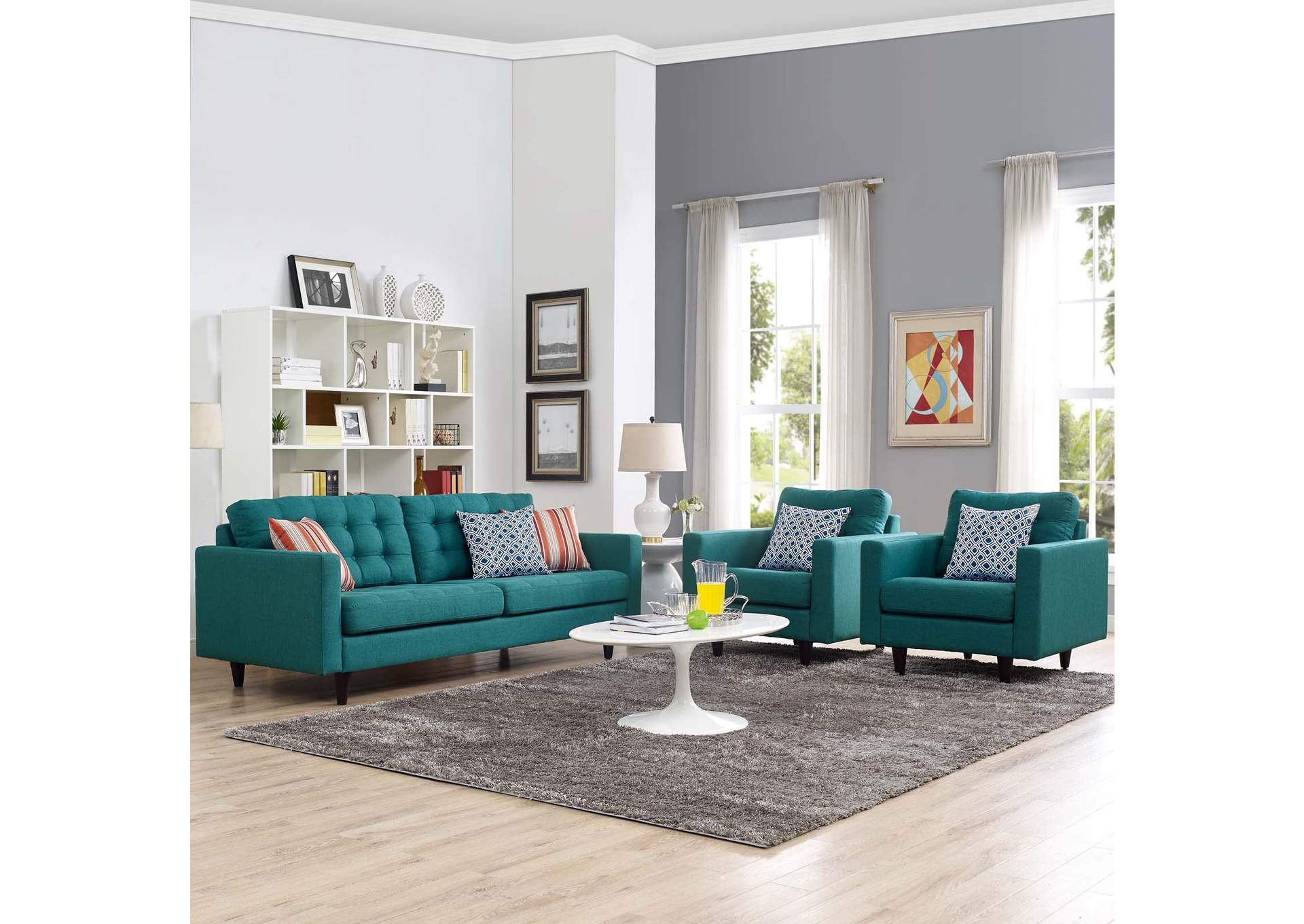 Teal Empress Sofa and Armchairs [Set of 3],Modway